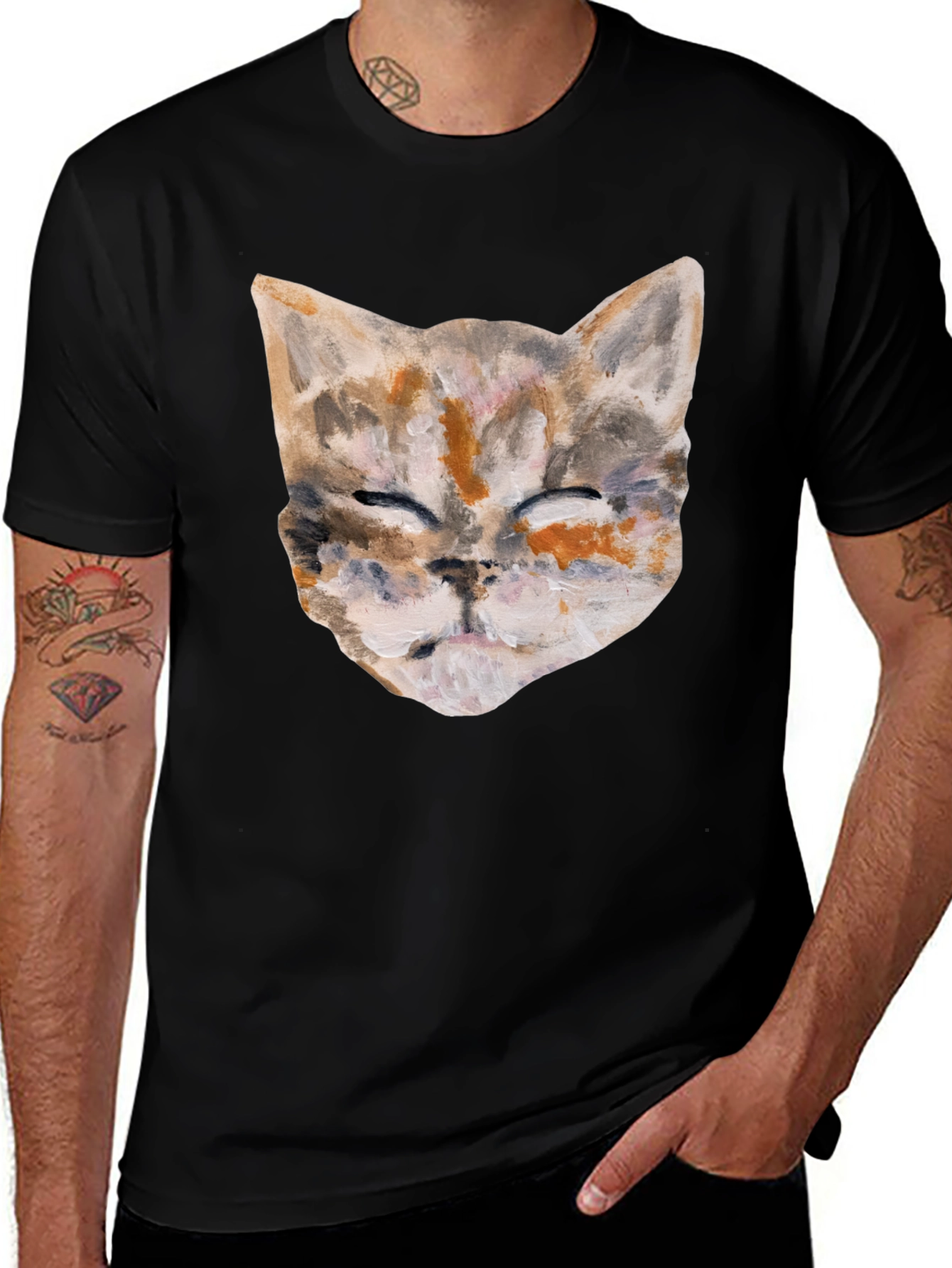 Variant 30 of Cat Art Graphic Print Crew Neck T-Shirt