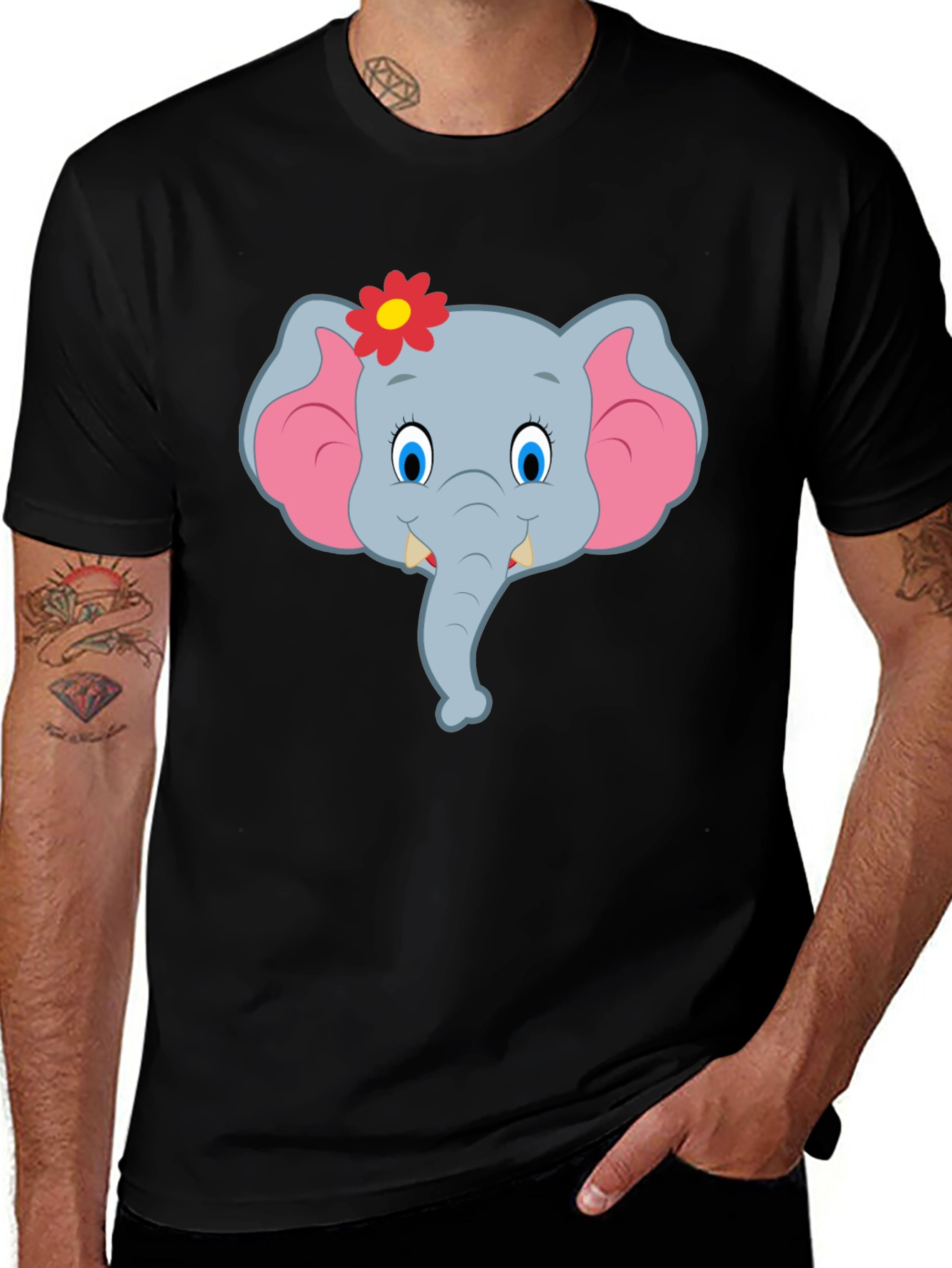 Variant 21 of Cute Cartoon Elephant T-Shirt - Black Unisex Tee