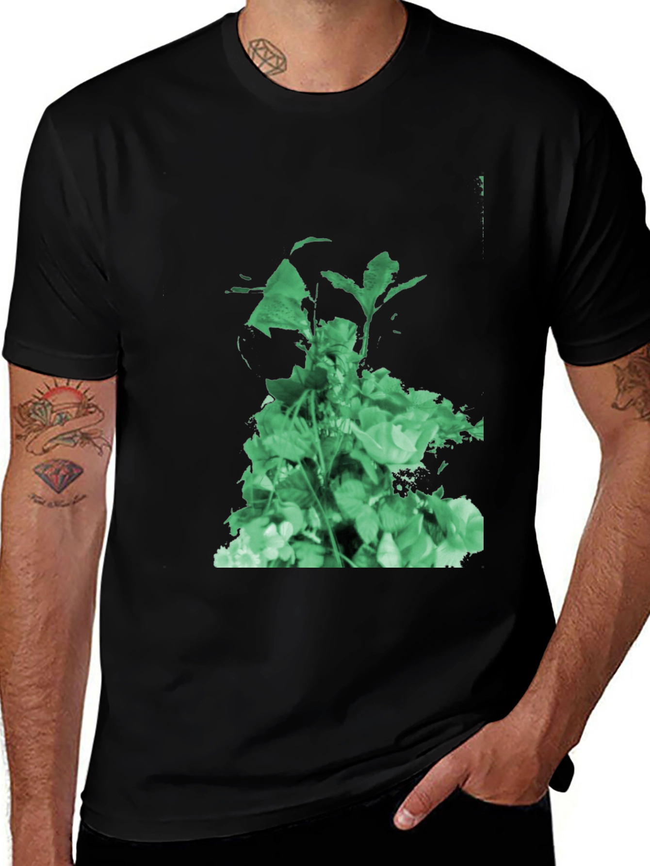 Variant 12 of Green Floral Graphic Print Black T-Shirt