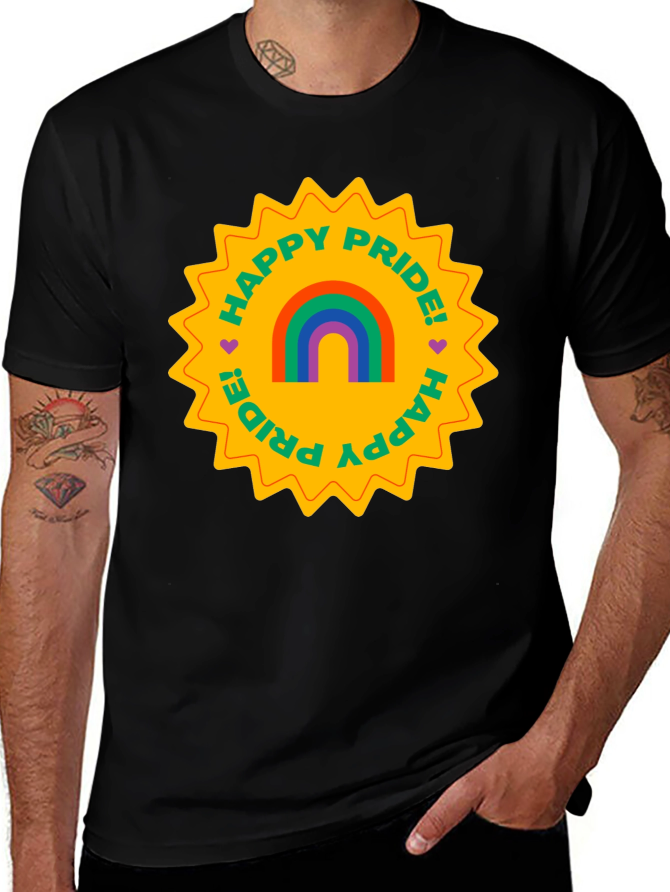Variant 21 of Happy Pride Rainbow Graphic Black T-Shirt