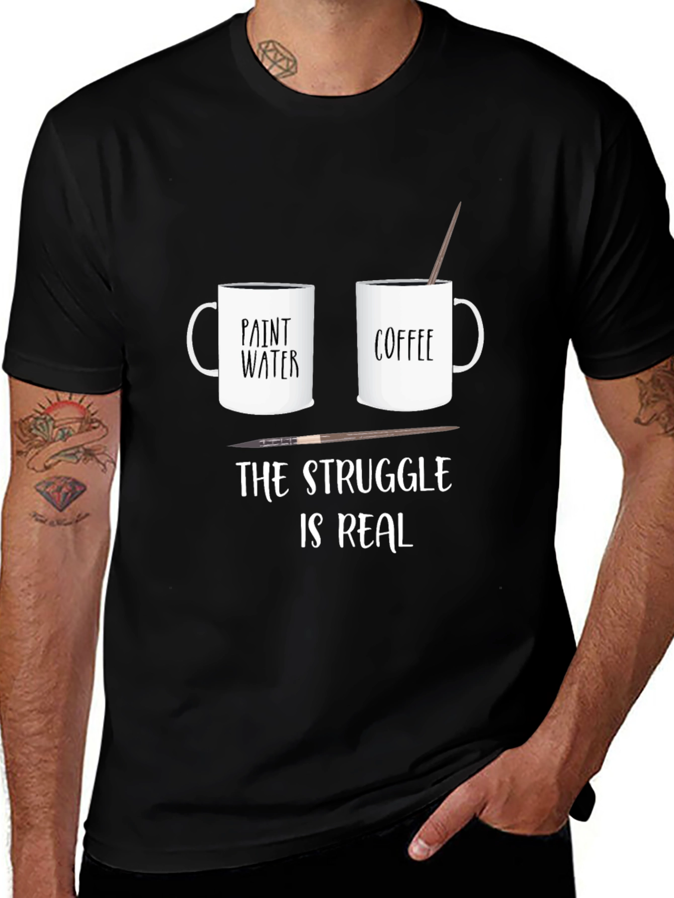 Artist's Struggle T-Shirt: Paint Water vs Coffee Funny Tee