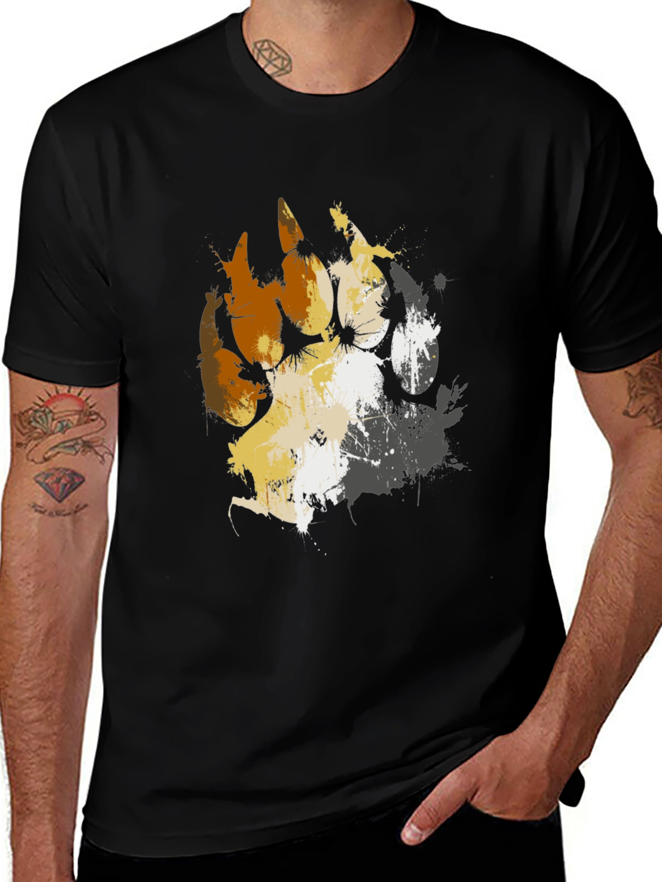 Bear Paw Print Graphic T-Shirt - Black