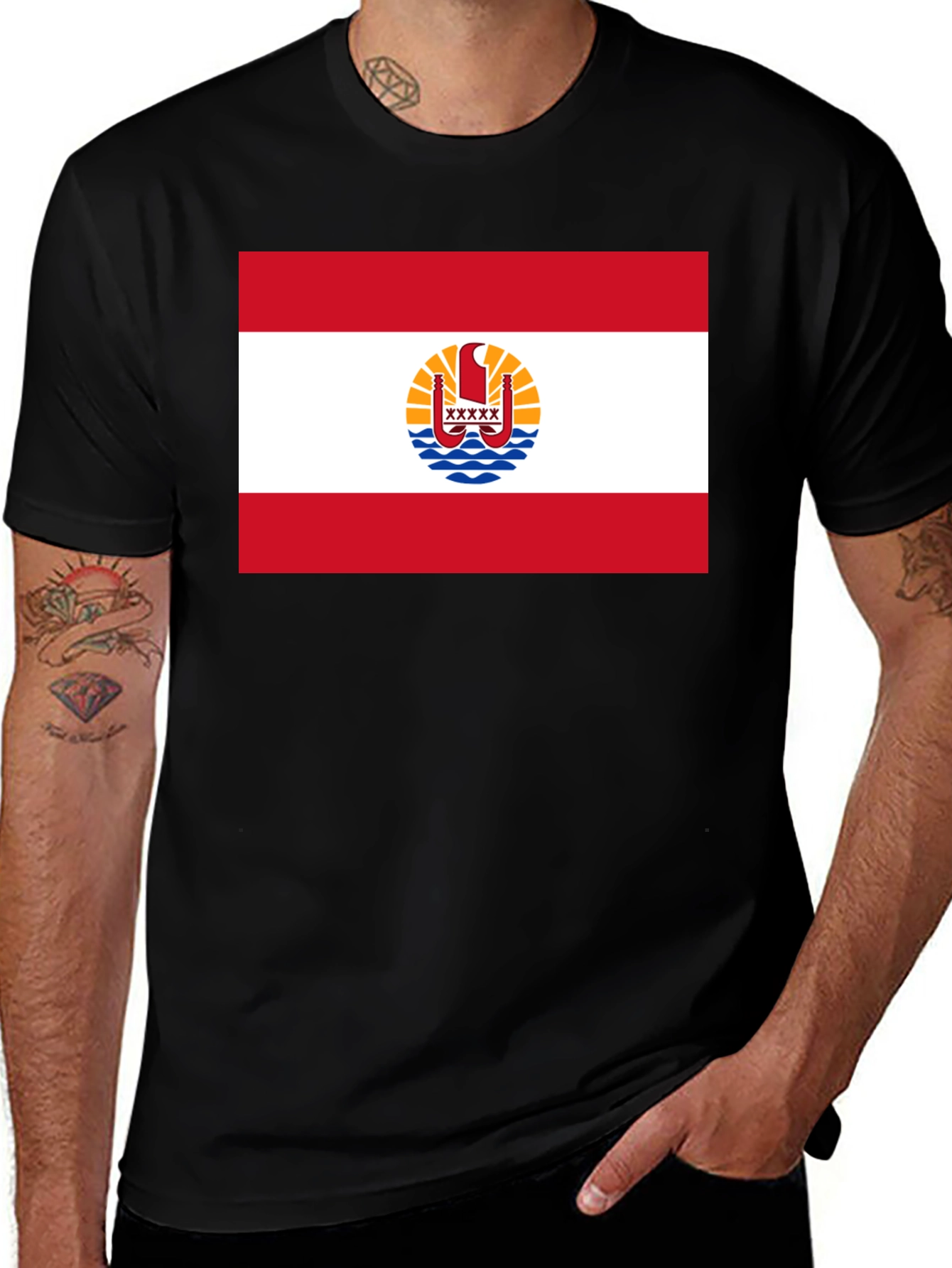 French Polynesia Flag T-Shirt - Black Cotton Tee