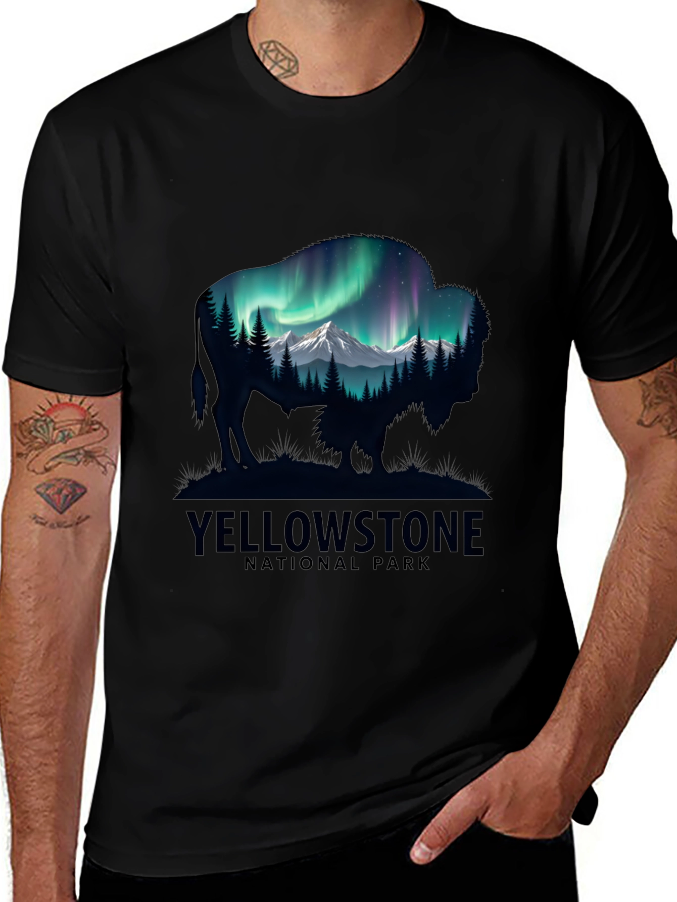 Variant 24 of Yellowstone Bison Aurora Men's T-Shirt