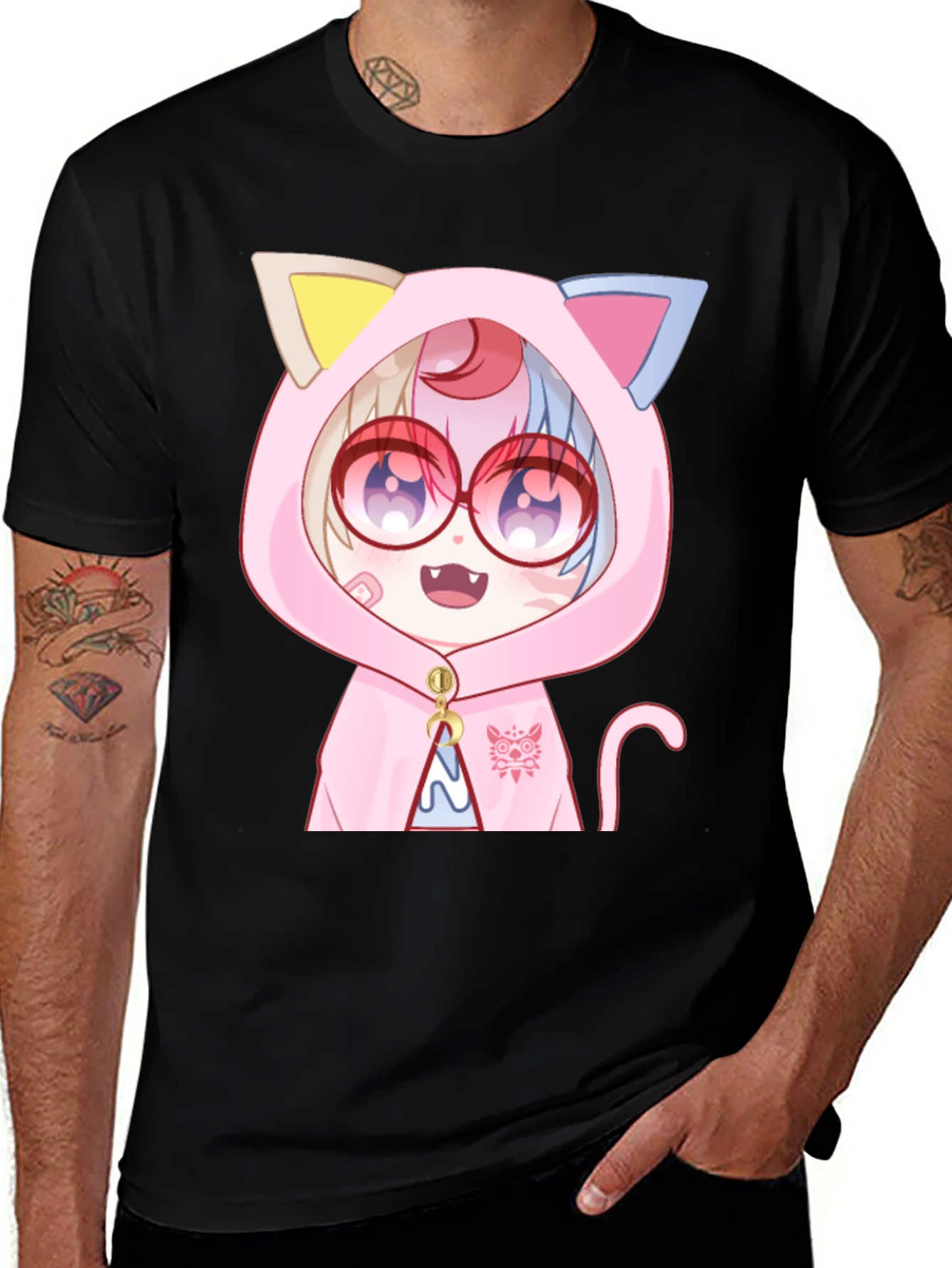 Variant 3 of Anime Cat Girl T-Shirt - Kawaii Pink Hoodie Design