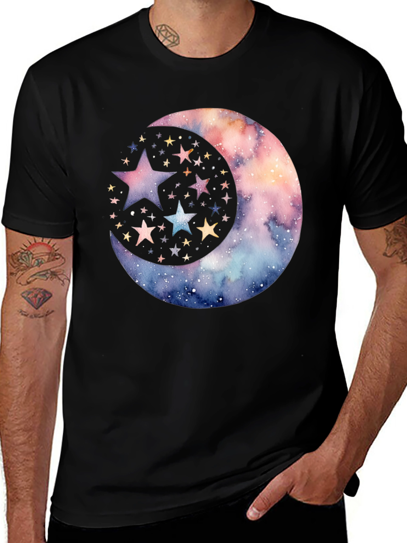Variant 6 of Cosmic Crescent Moon Star Graphic Tee