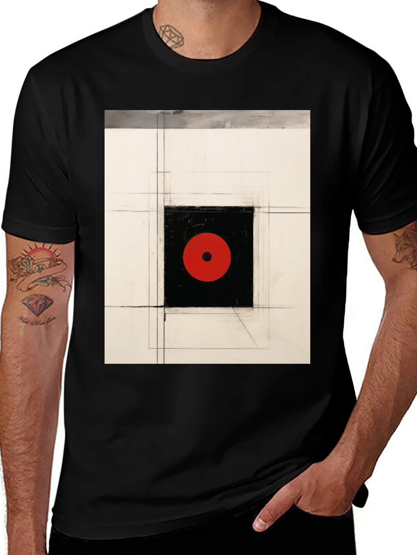Variant 22 of Abstract Red Dot Design Black T-Shirt