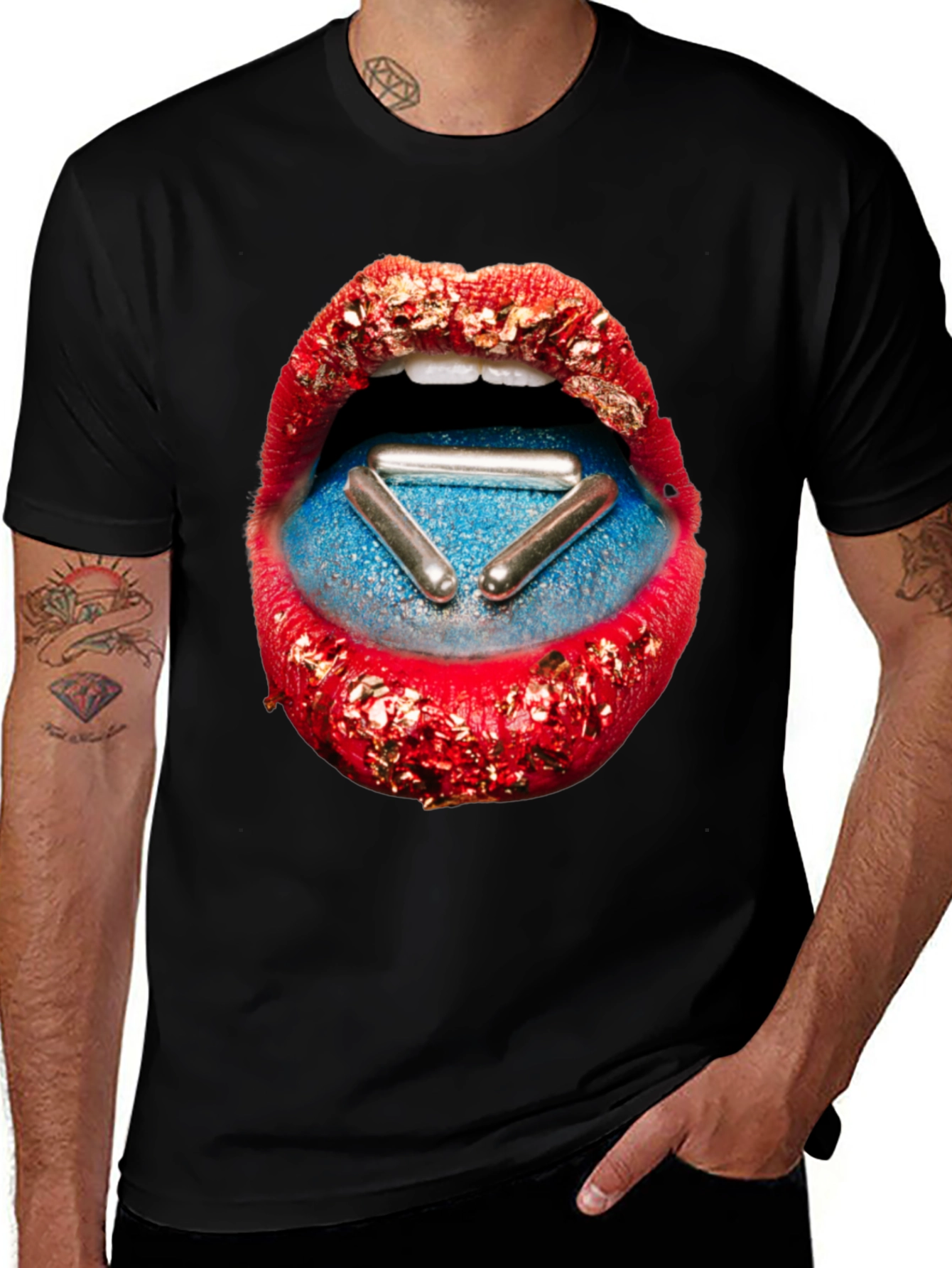 Variant 6 of Red Lips Tongue Pills Graphic Tee - Unisex Fashion
