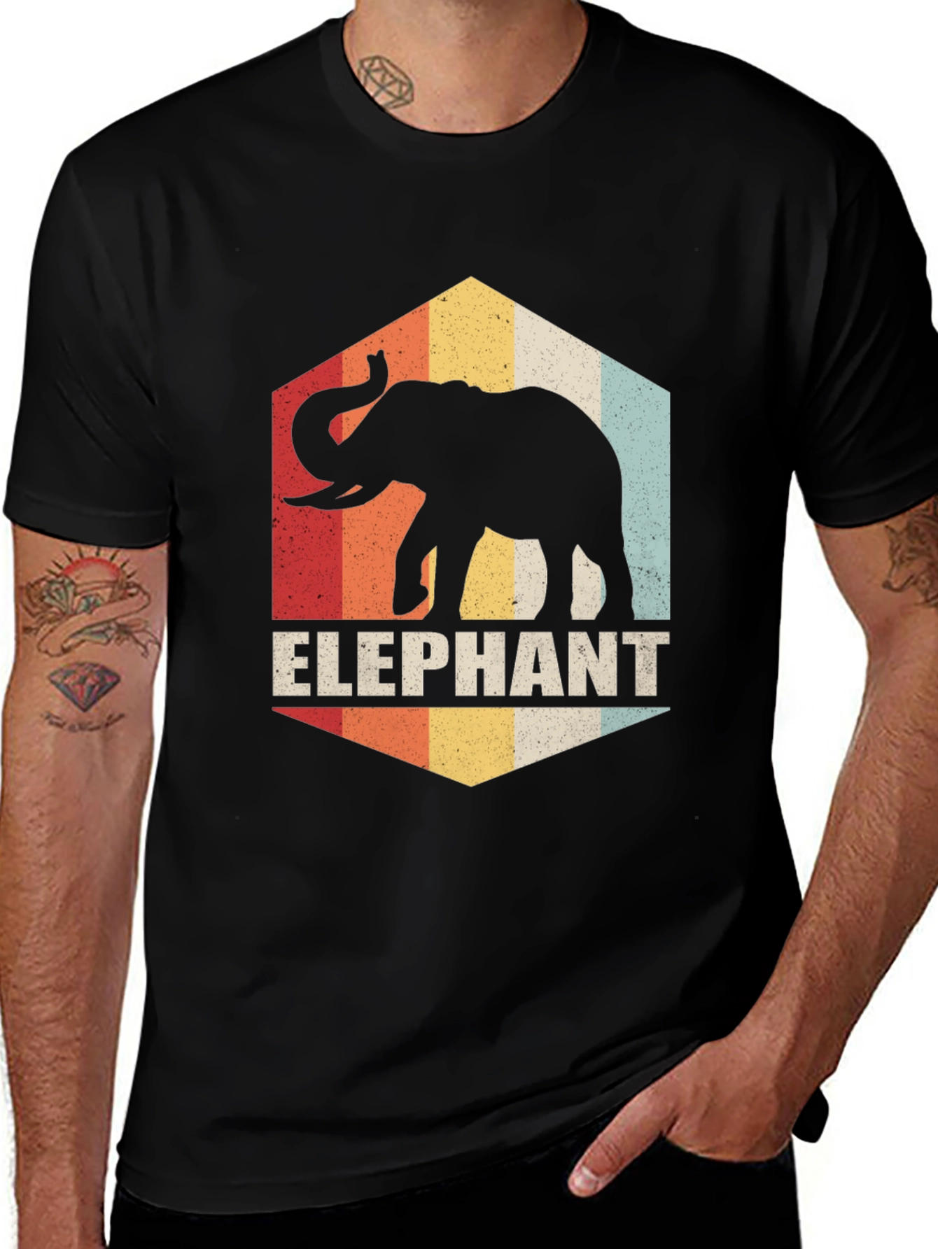 Black Retro Elephant Graphic Tee - Vintage Style Comfort main image