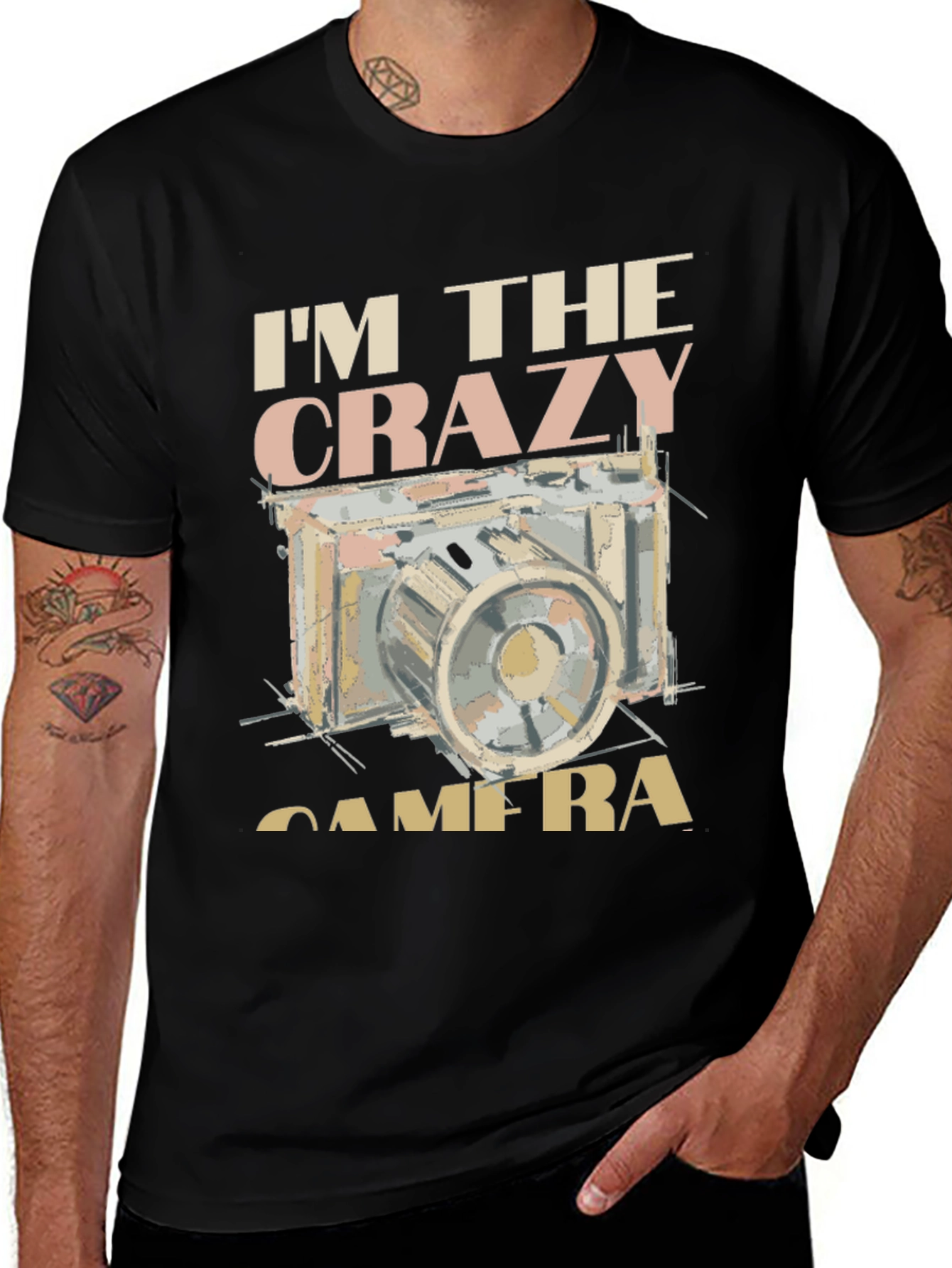 Variant 17 of Crazy Camera Graphic Tee - Black Short Sleeve T-Shirt