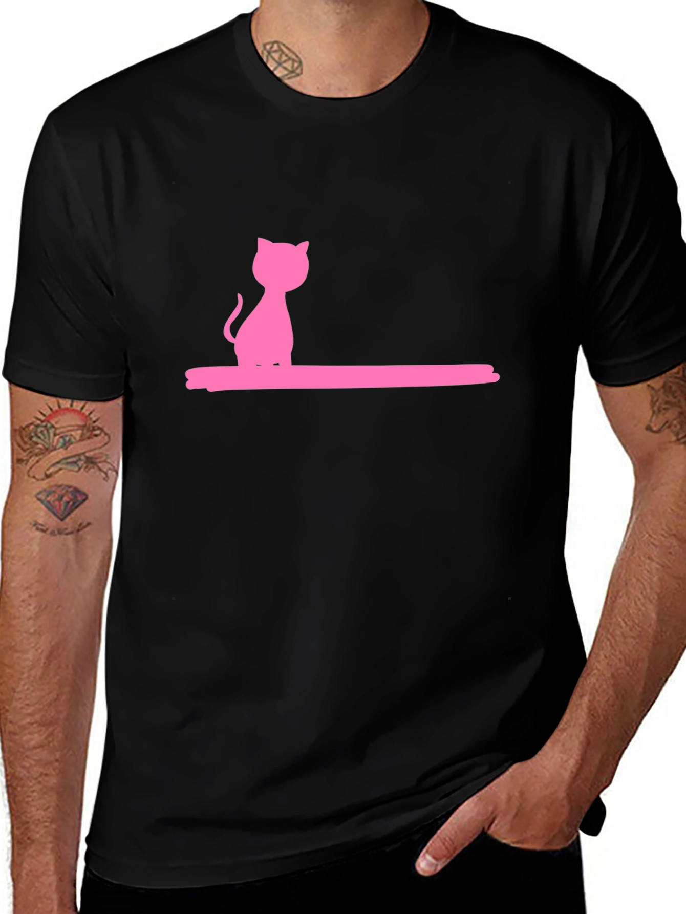 Variant 28 of Pink Cat Graphic Black T-Shirt