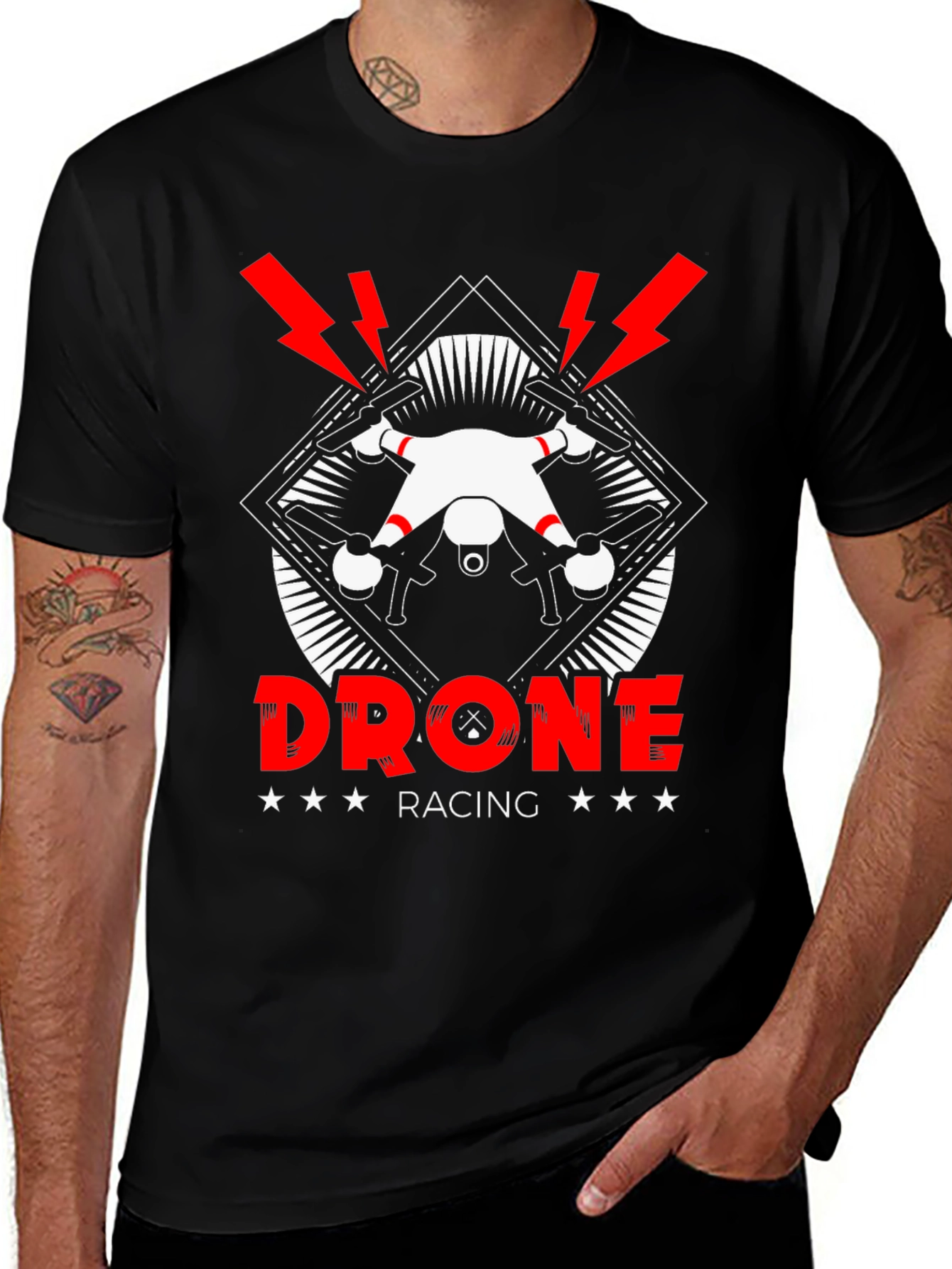 Drone Racing Graphic Tee - Black Cotton T-Shirt