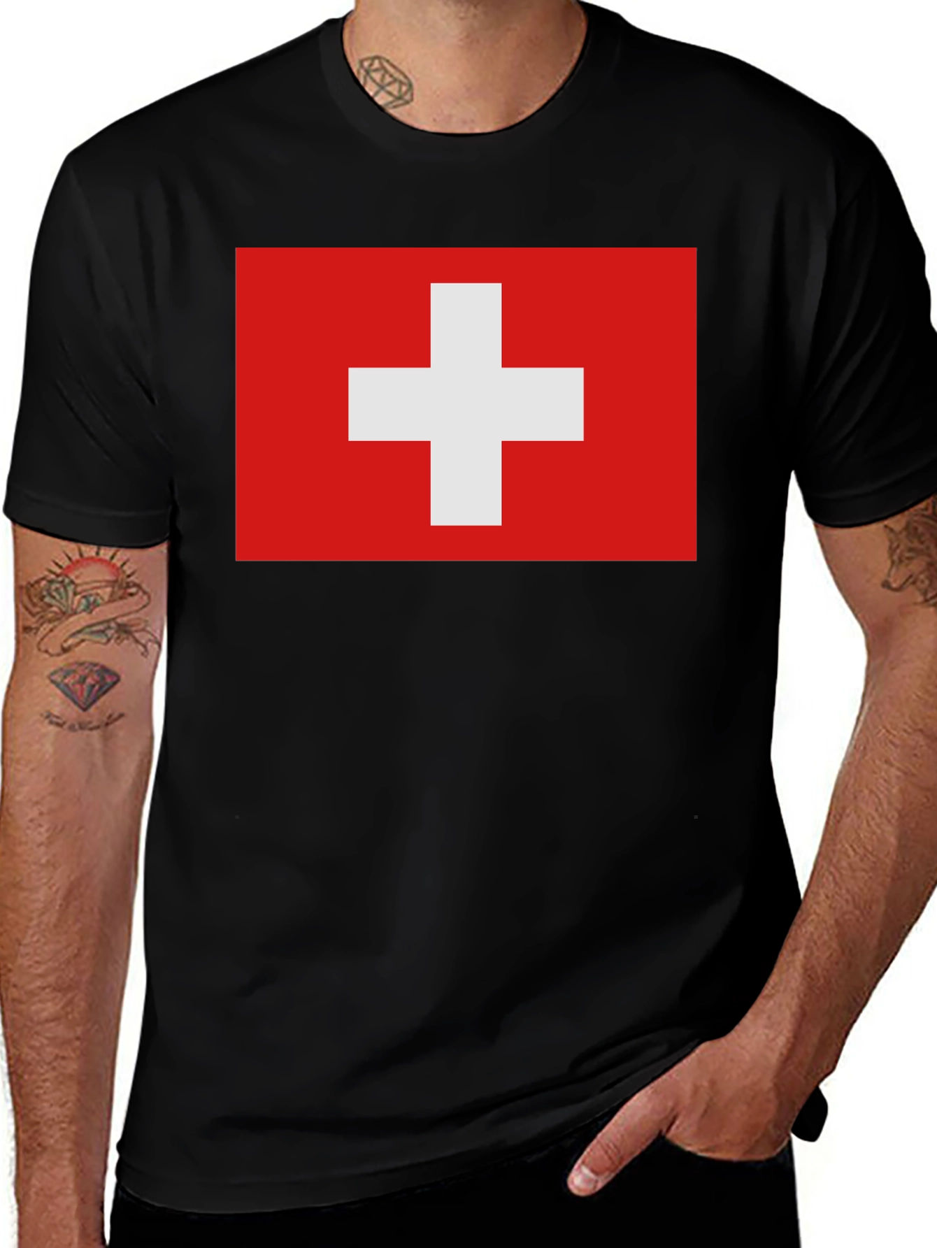 Swiss Flag T-Shirt - Black, Graphic Tee