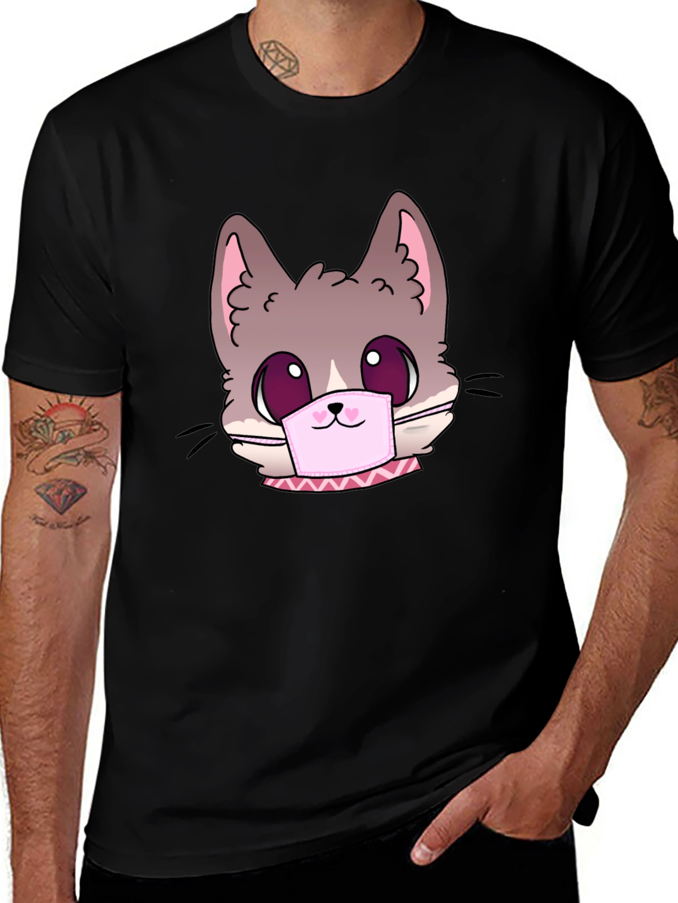 Variant 5 of Cute Cat Face Mask Graphic T-Shirt