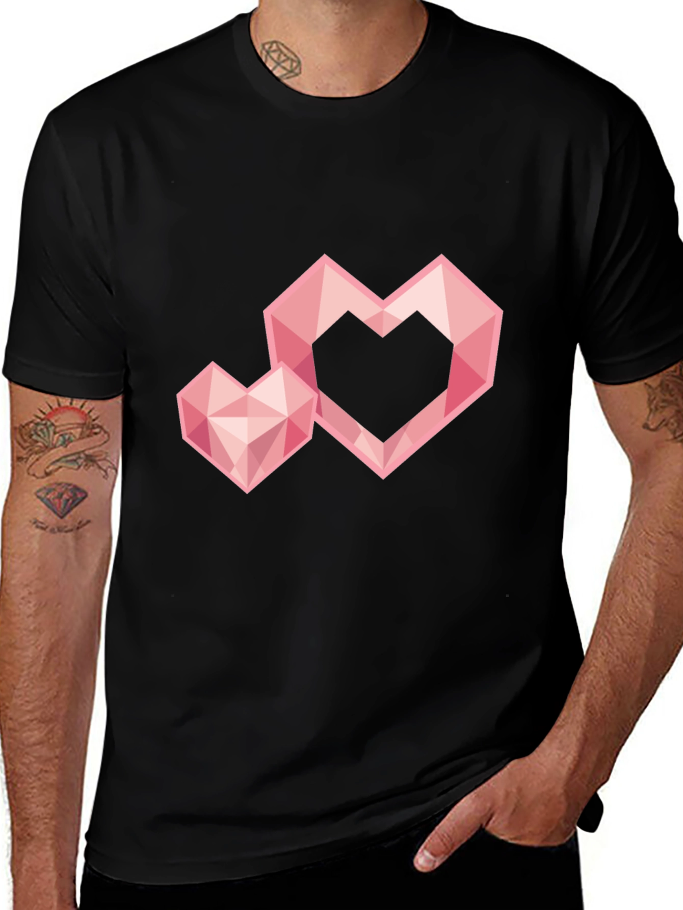 Variant 11 of Geometric Heart Graphic Tee - Trendy Black T-Shirt
