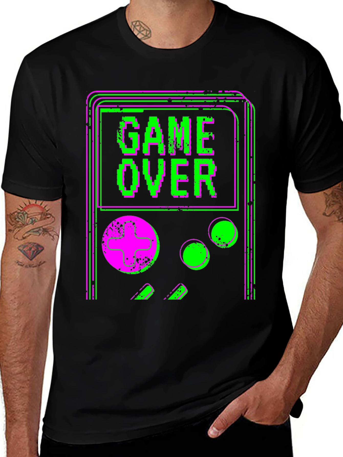 Variant 27 of Game Over Retro Graphic Tee - Black Cotton T-Shirt