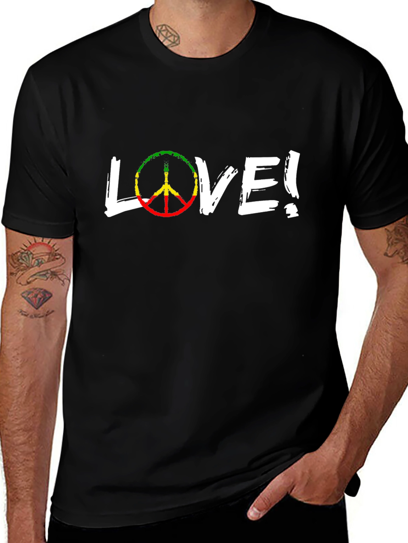 Variant 19 of Love Peace Sign T-Shirt - Rasta Reggae Style