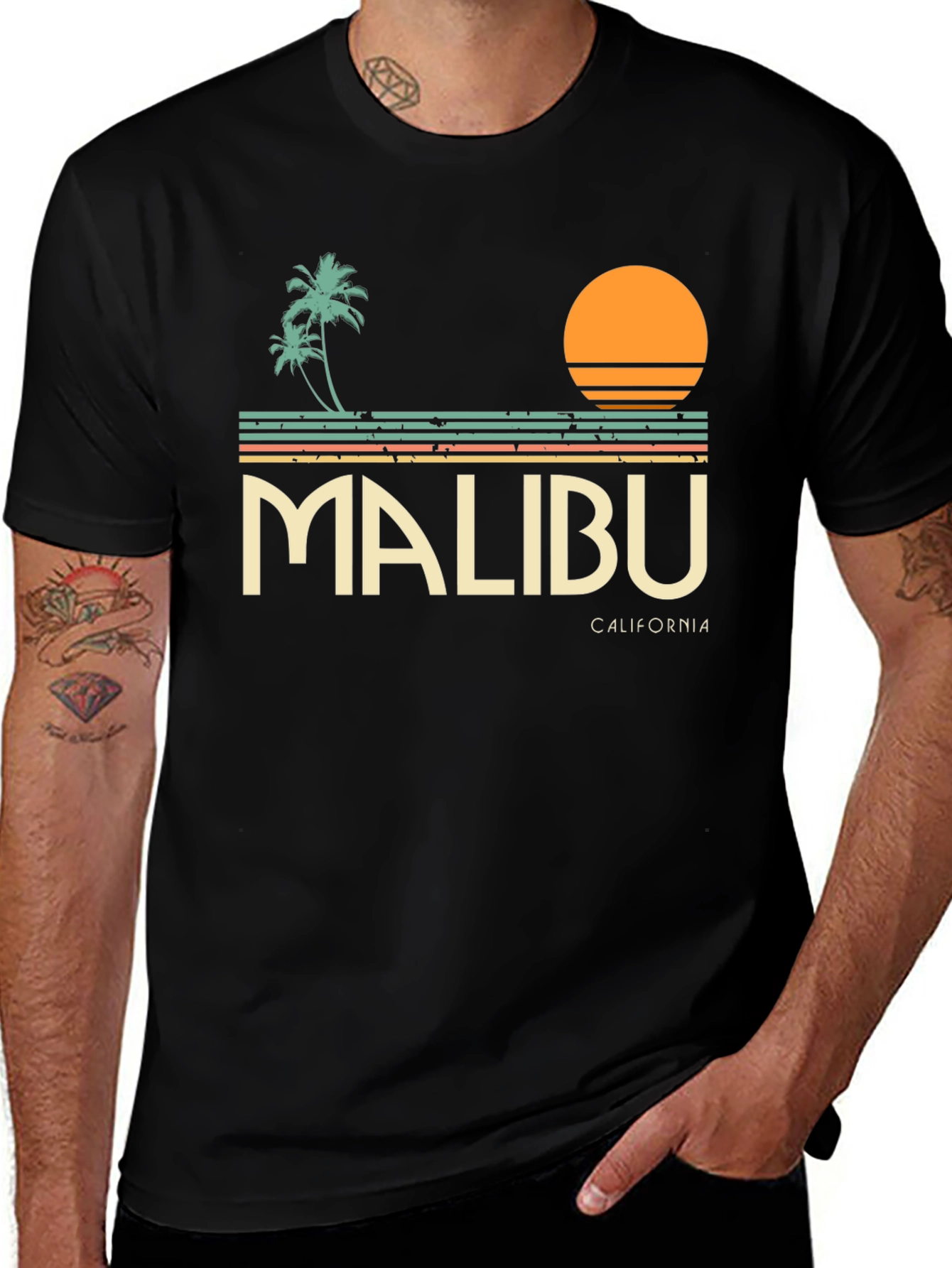 Malibu California Graphic T-Shirt - Retro Palm Tree Tee