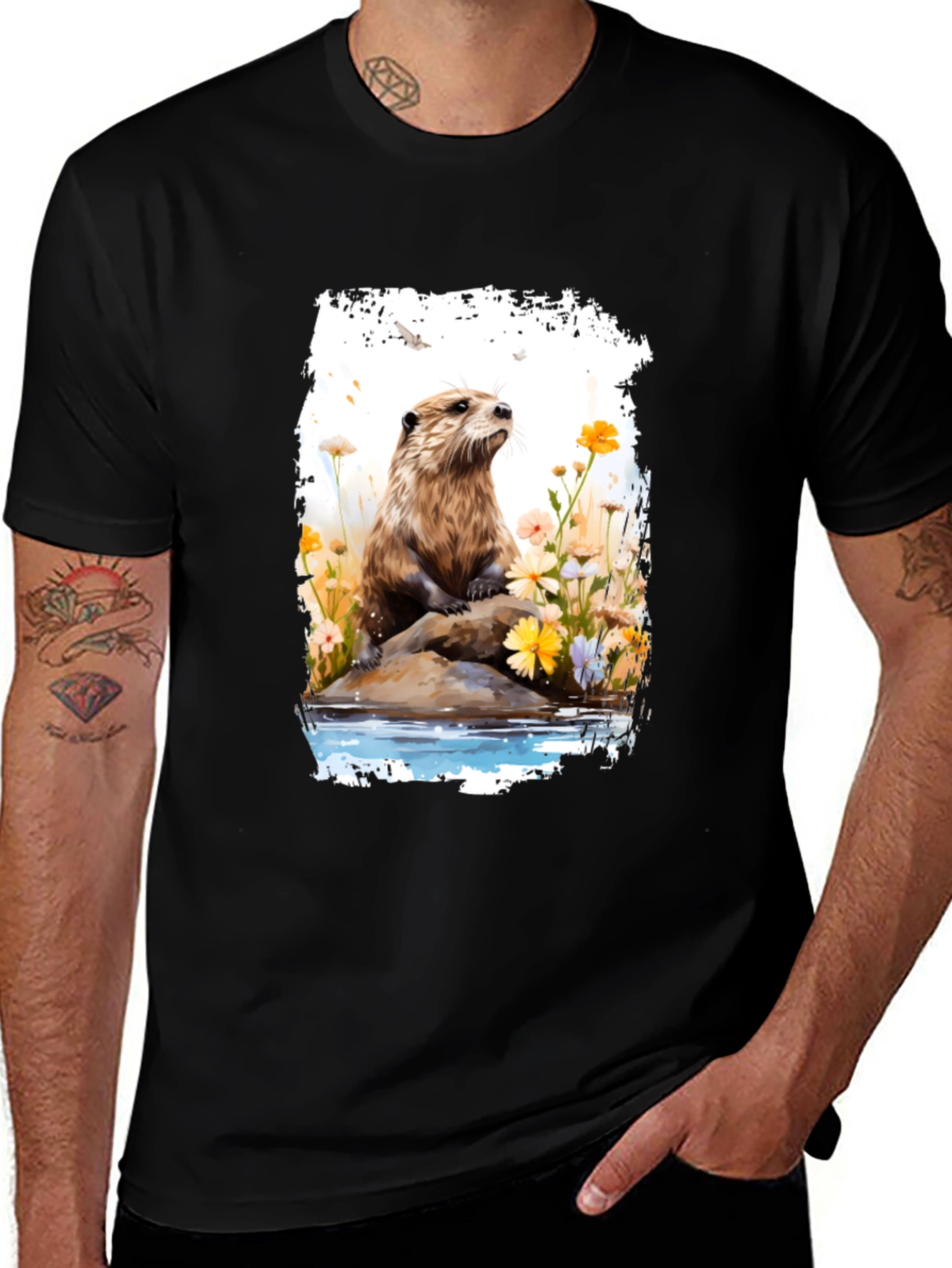 Variant 9 of Otter in Bloom T-Shirt - Nature Inspired Tee