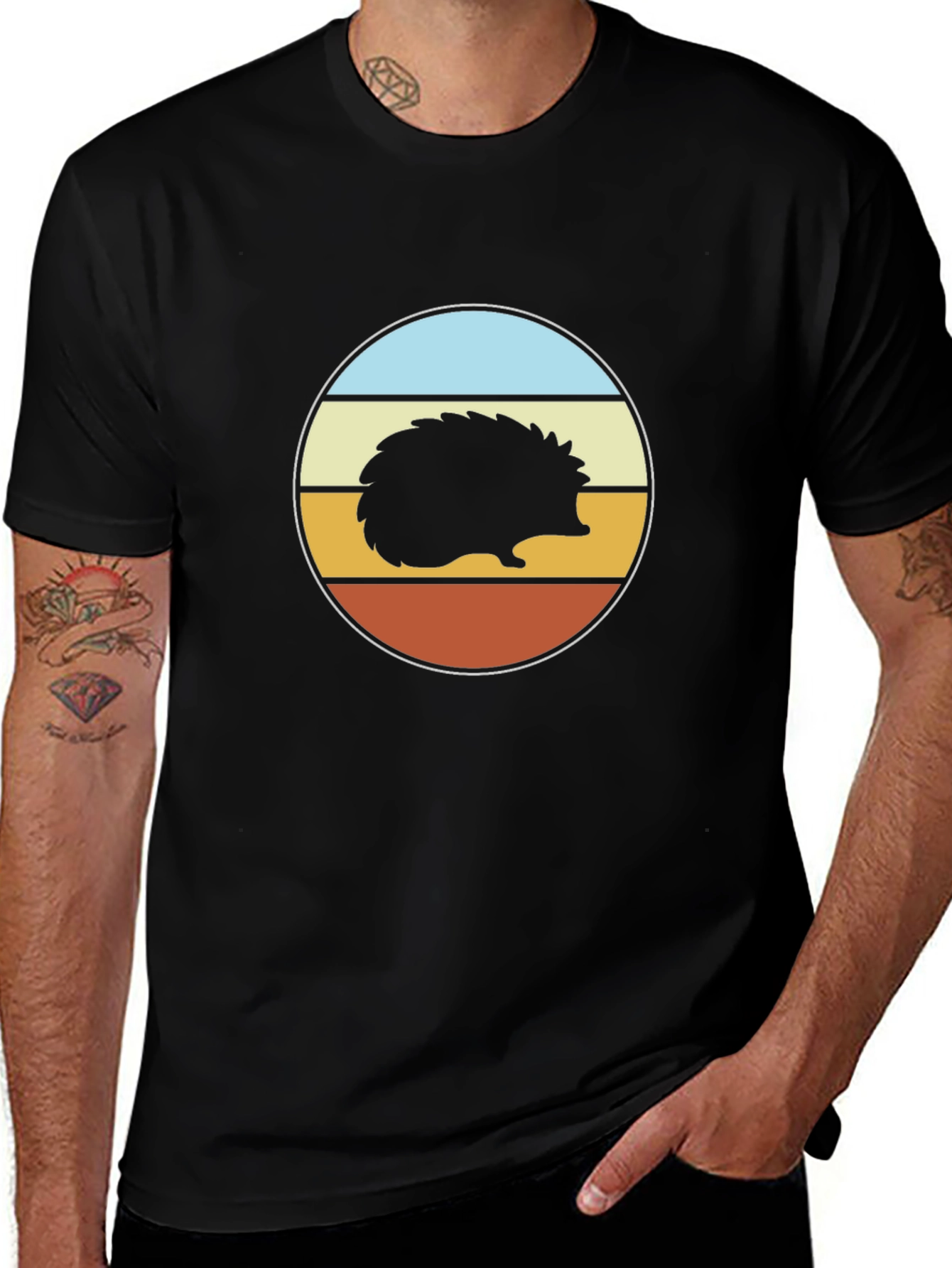Variant 14 of Retro Hedgehog Graphic Tee - Unisex Black T-Shirt