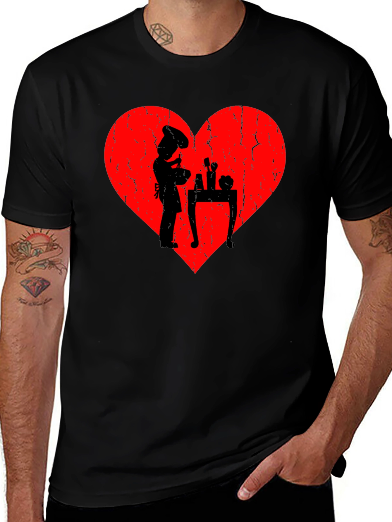 Variant 28 of Chef Heart T-Shirt - I Love Cooking - Black Cotton Tee