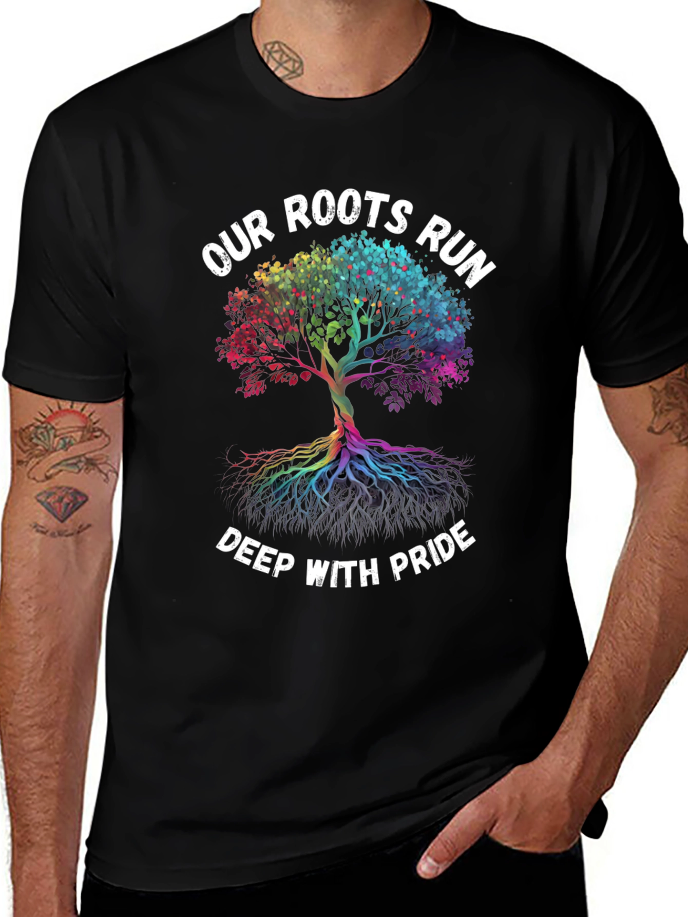 Variant 20 of Pride Roots T-Shirt: Rainbow Tree of Life Graphic Tee