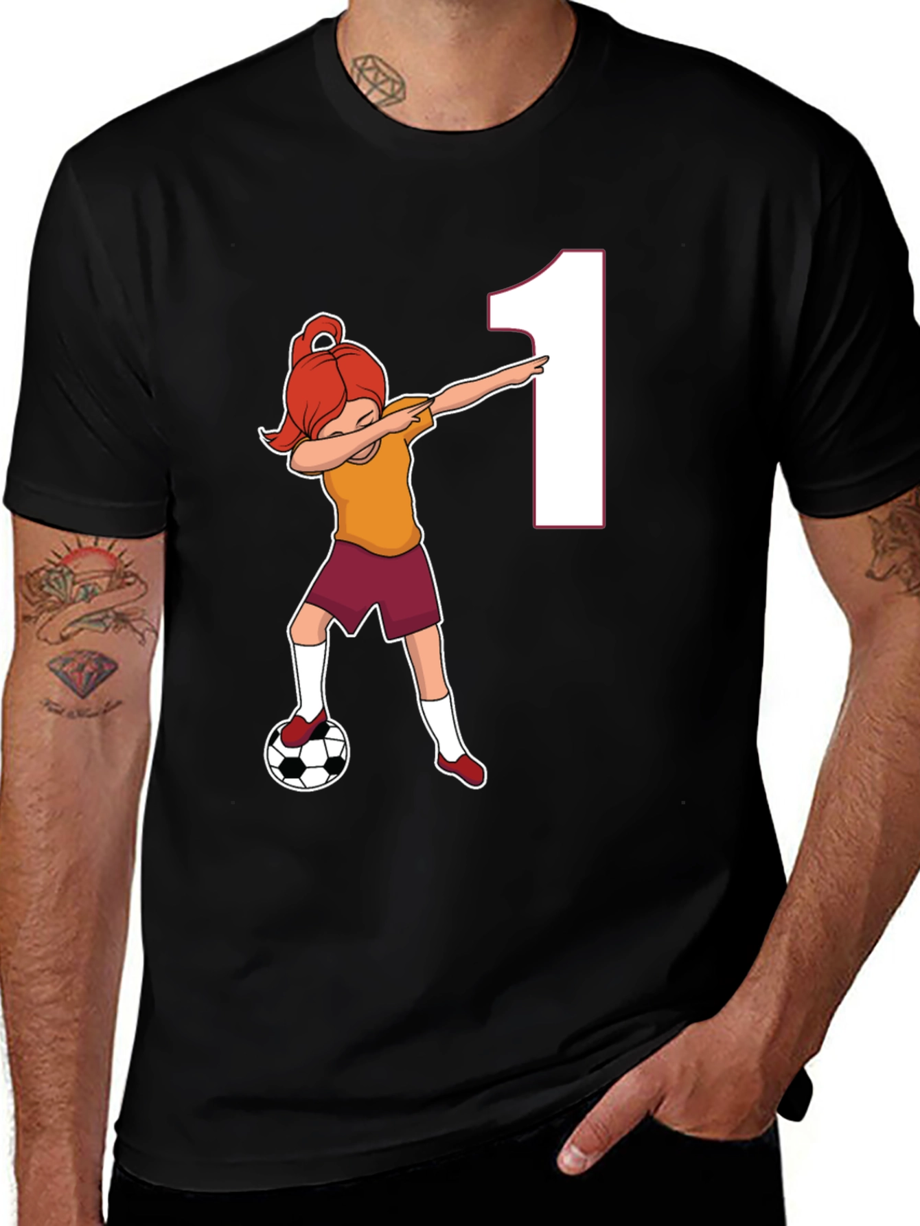 Girl's Soccer T-Shirt - "Number 1" Dab Design