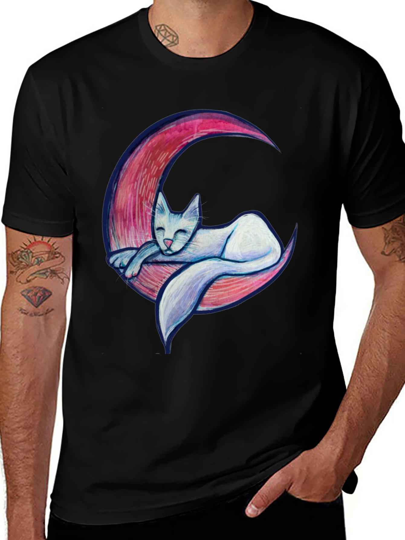 Variant 14 of Cat on Moon Graphic T-Shirt - Unique Design