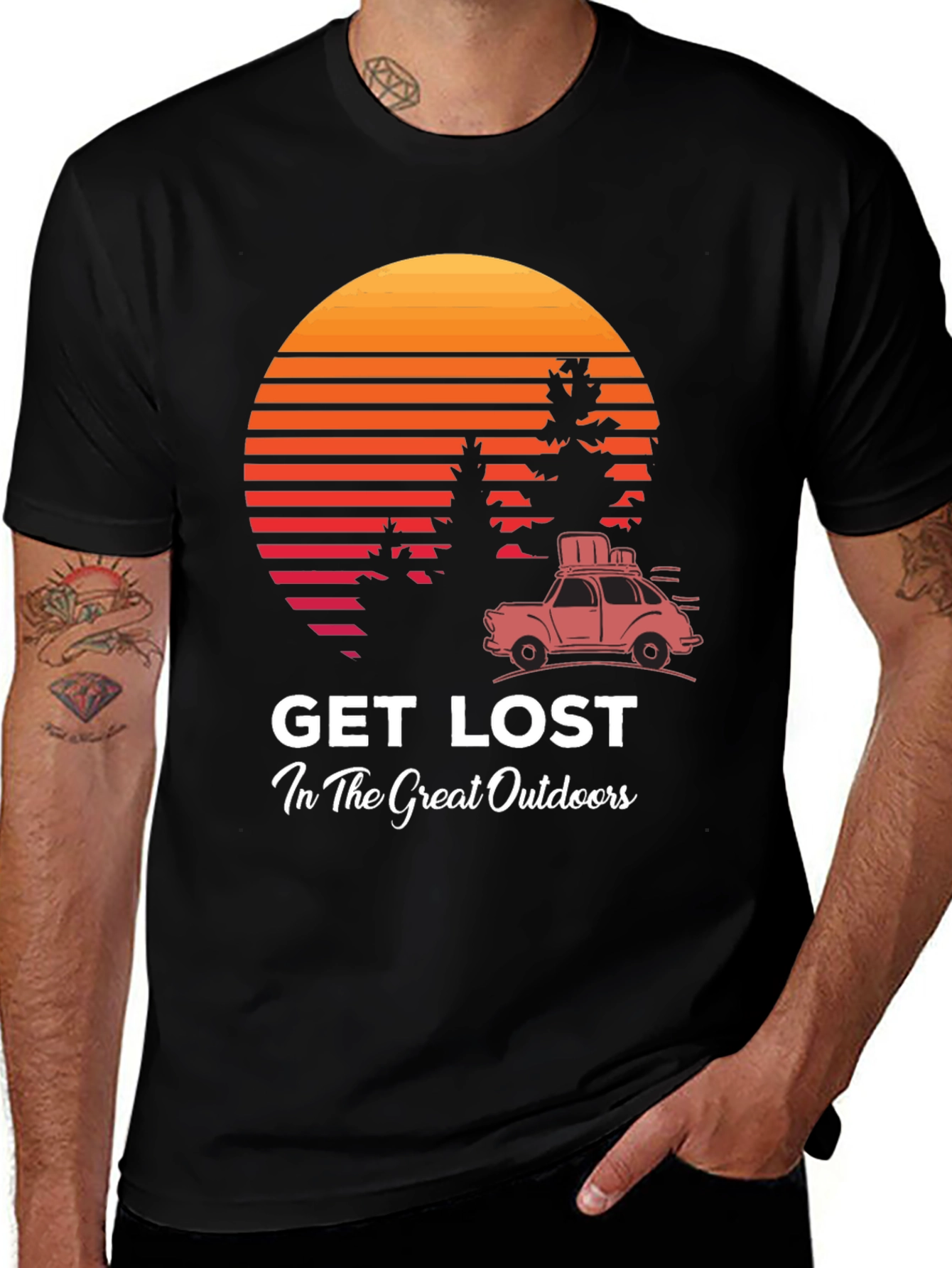 Variant 5 of Get Lost Outdoors Graphic Tee - Retro Sunset Design