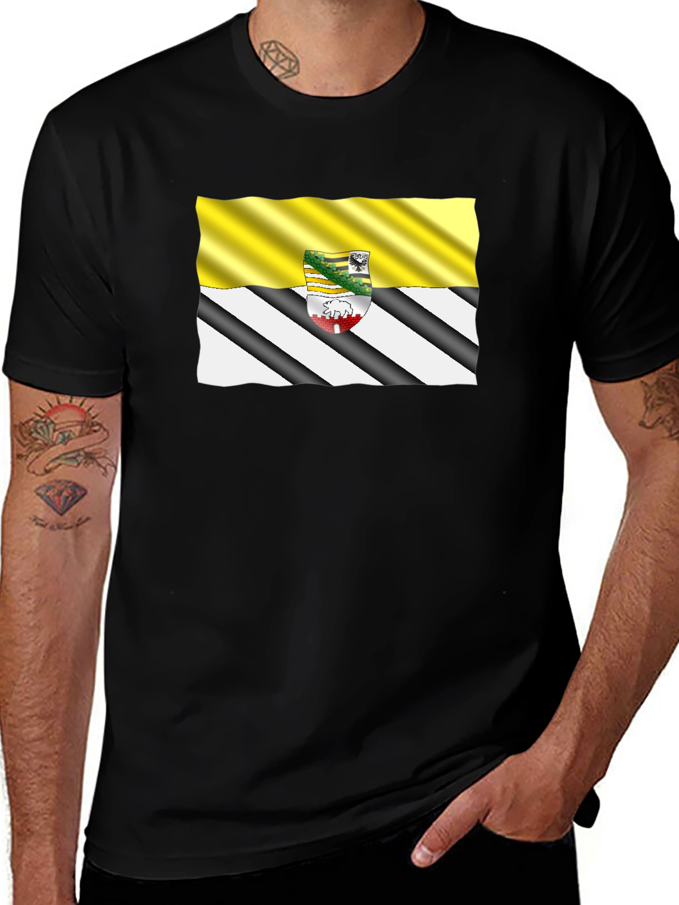 Variant 21 of Black T-Shirt with Region Flag Design