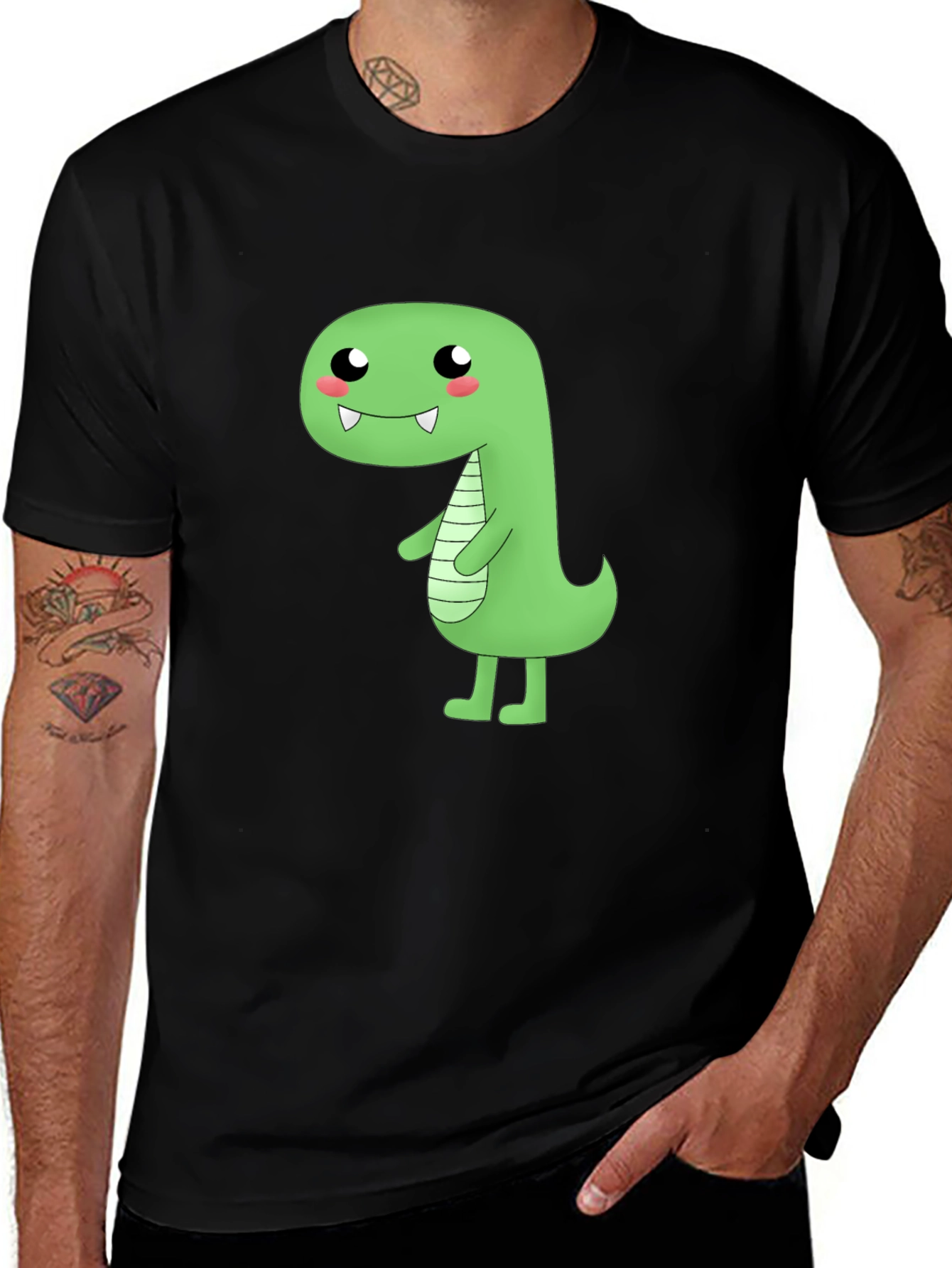 Variant 13 of Kawaii Dinosaur Graphic Tee - Black Cotton T-Shirt