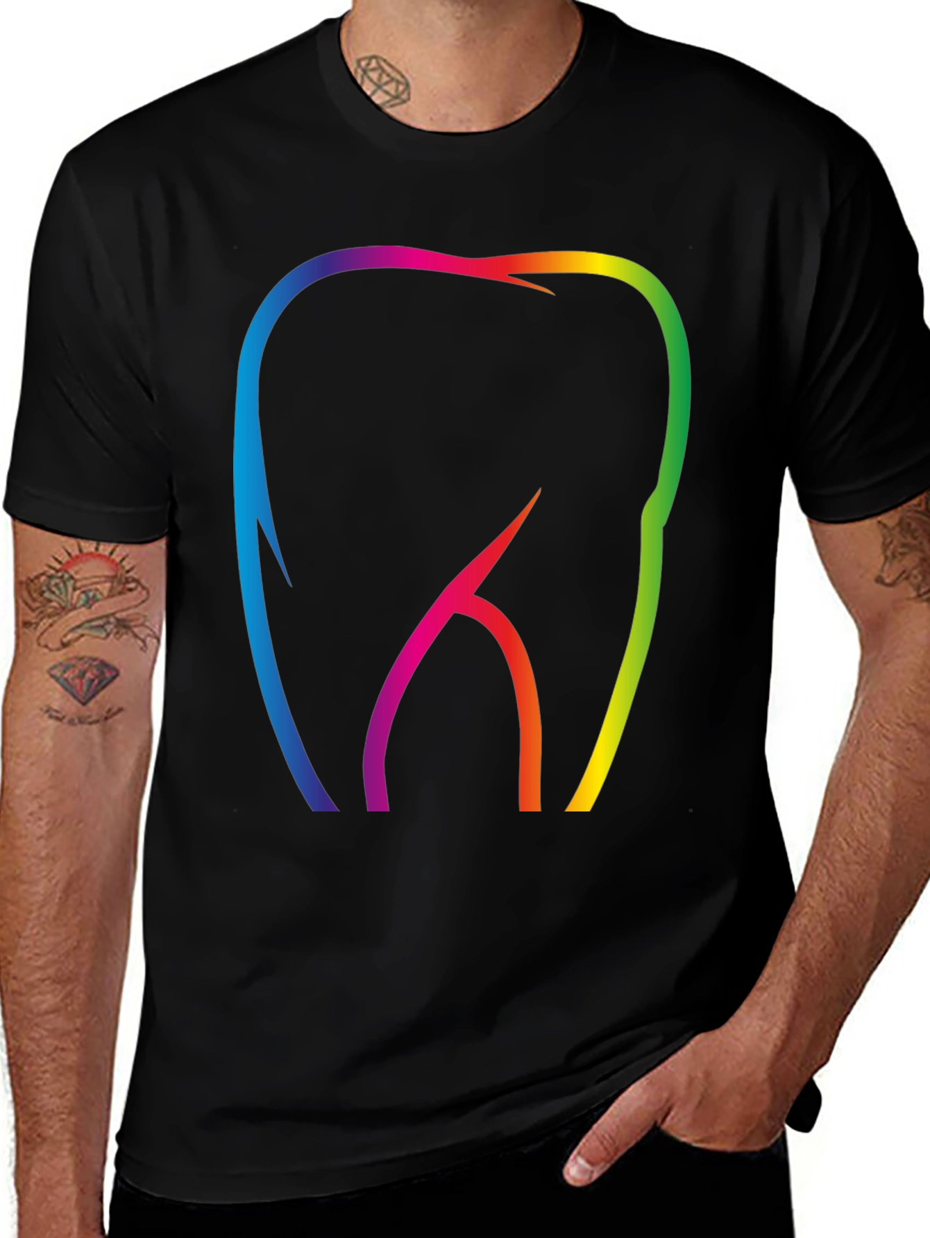 Variant 23 of Rainbow Tooth Graphic T-Shirt - Dentist Pride