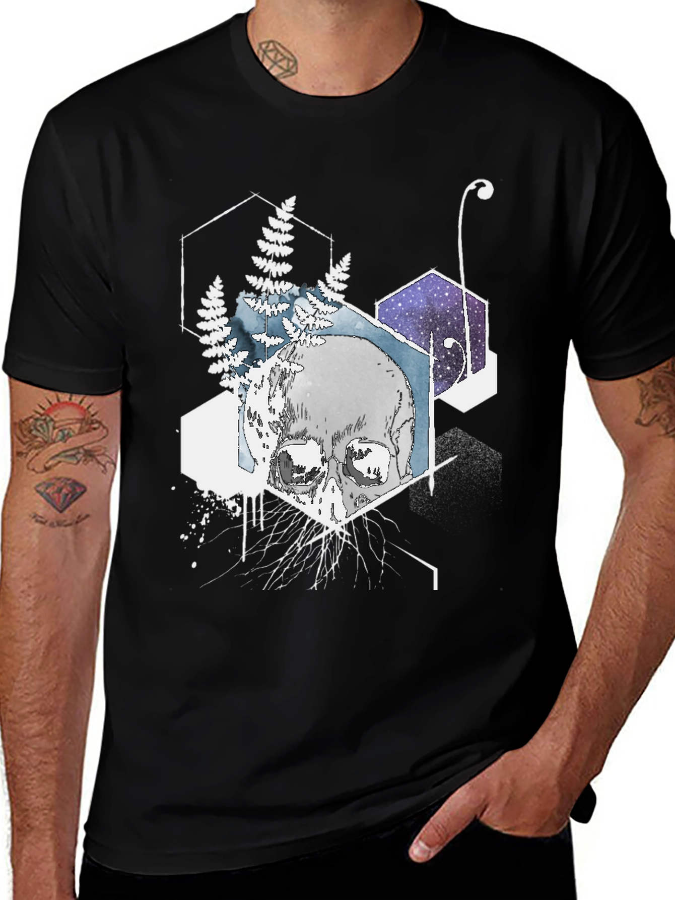 Variant 25 of Geometric Skull T-Shirt - Black Graphic Tee