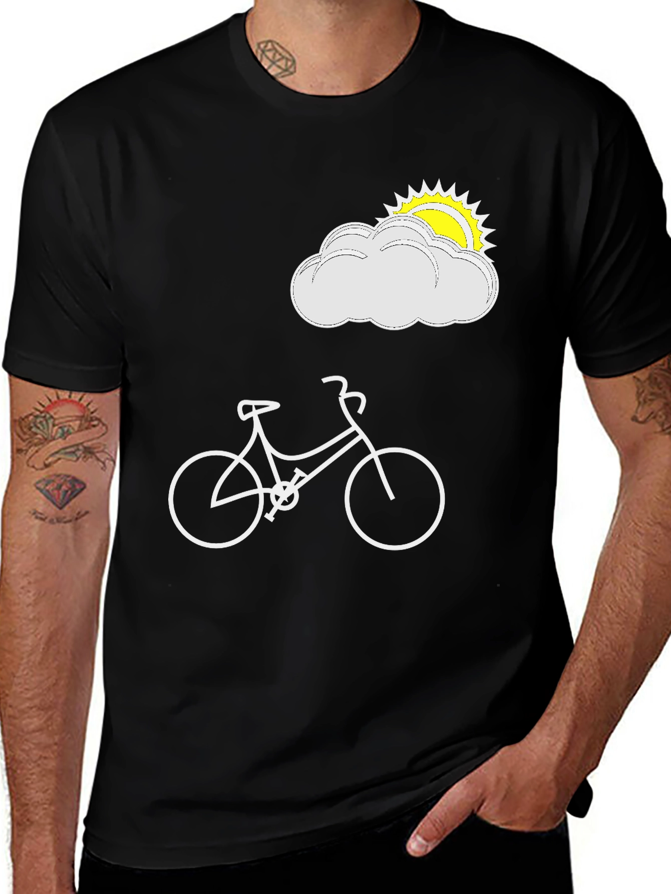 Variant 9 of Men's Black T-Shirt with Bicycle and Sun Design