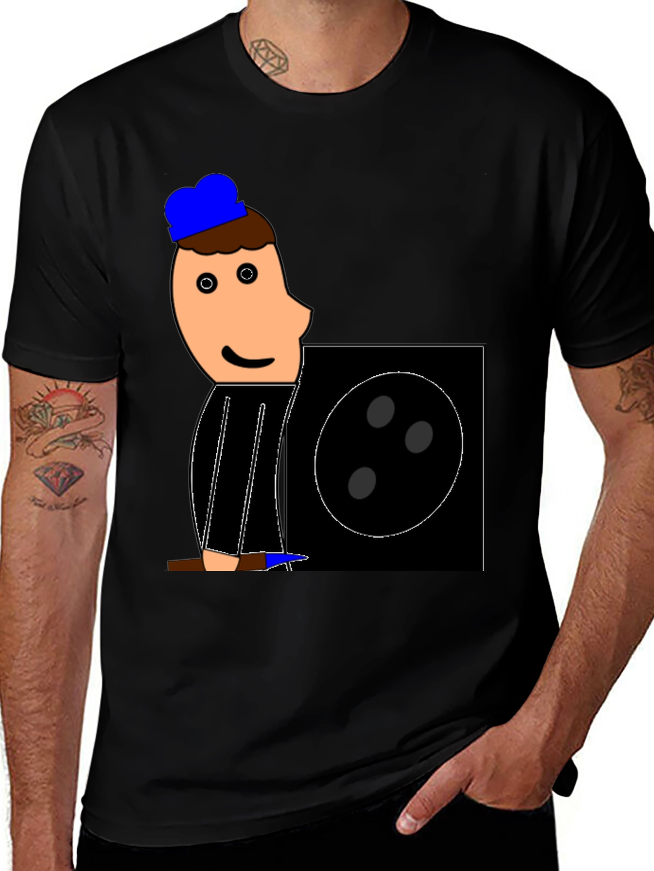 Variant 13 of Cartoon Figure Graphic Tee - Black Crew Neck