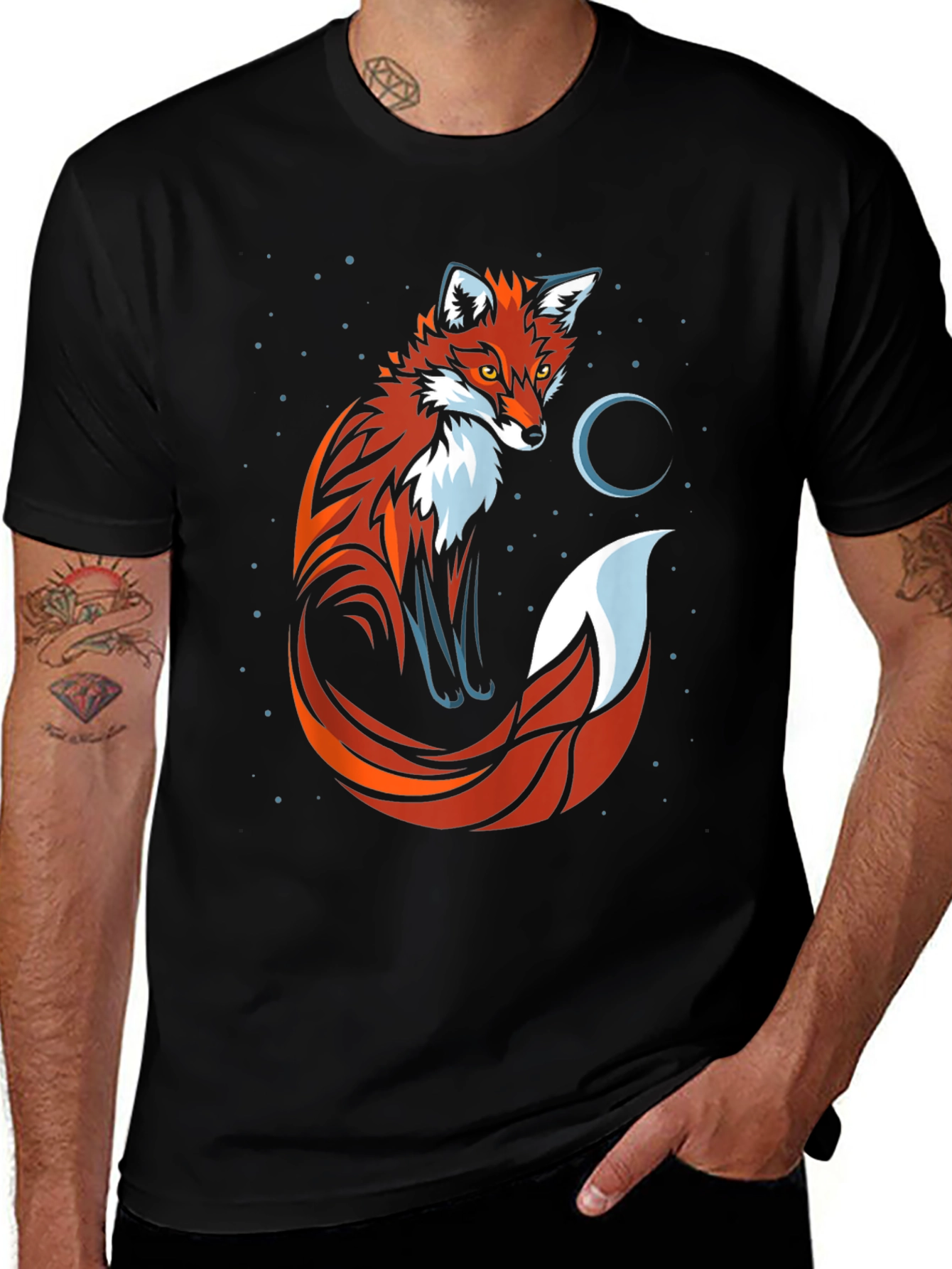 Variant 7 of Fox and Moon Graphic Tee - Black Cotton T-Shirt