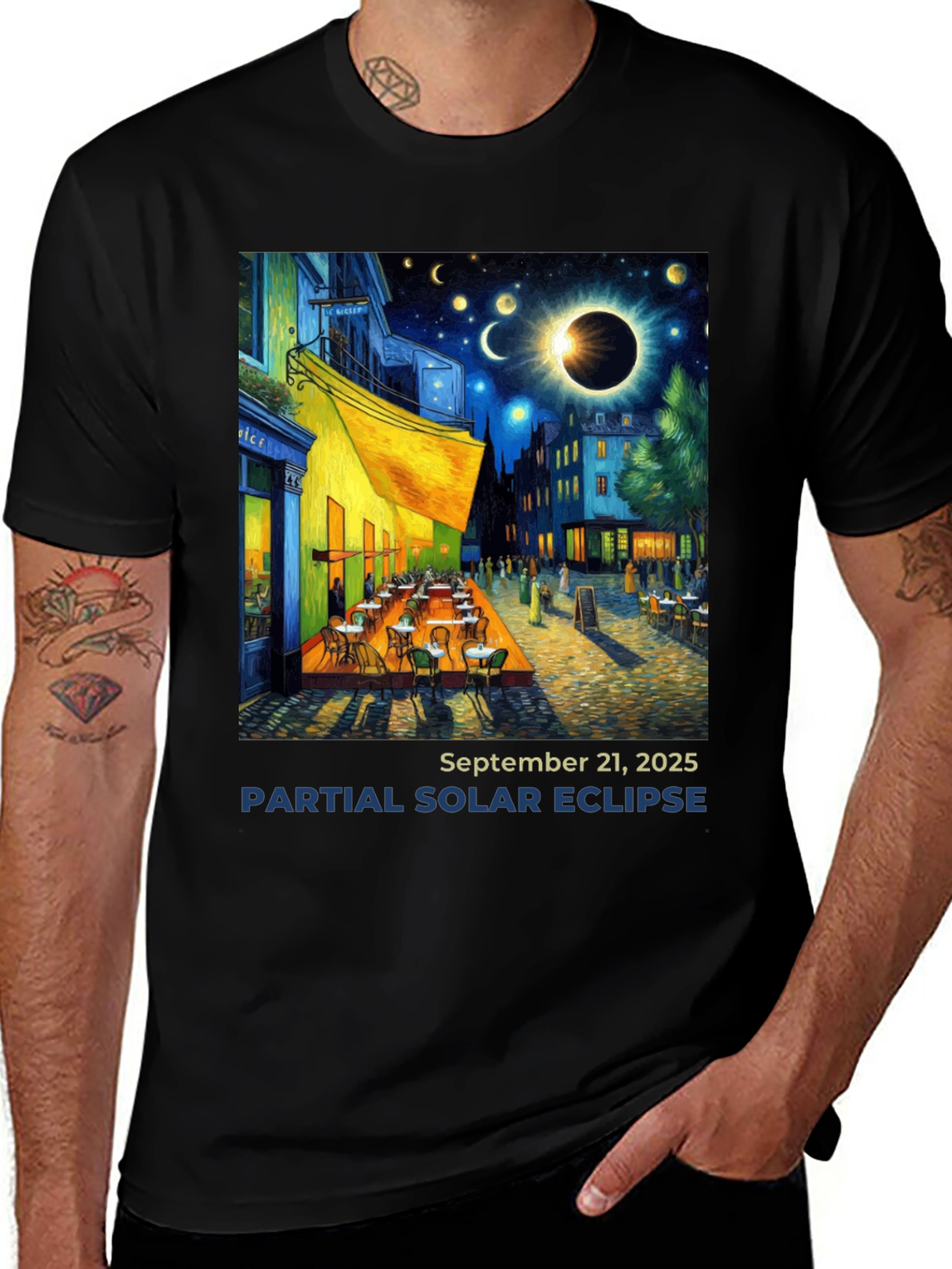 Variant 16 of Van Gogh Partial Solar Eclipse T-Shirt - September 21, 2025
