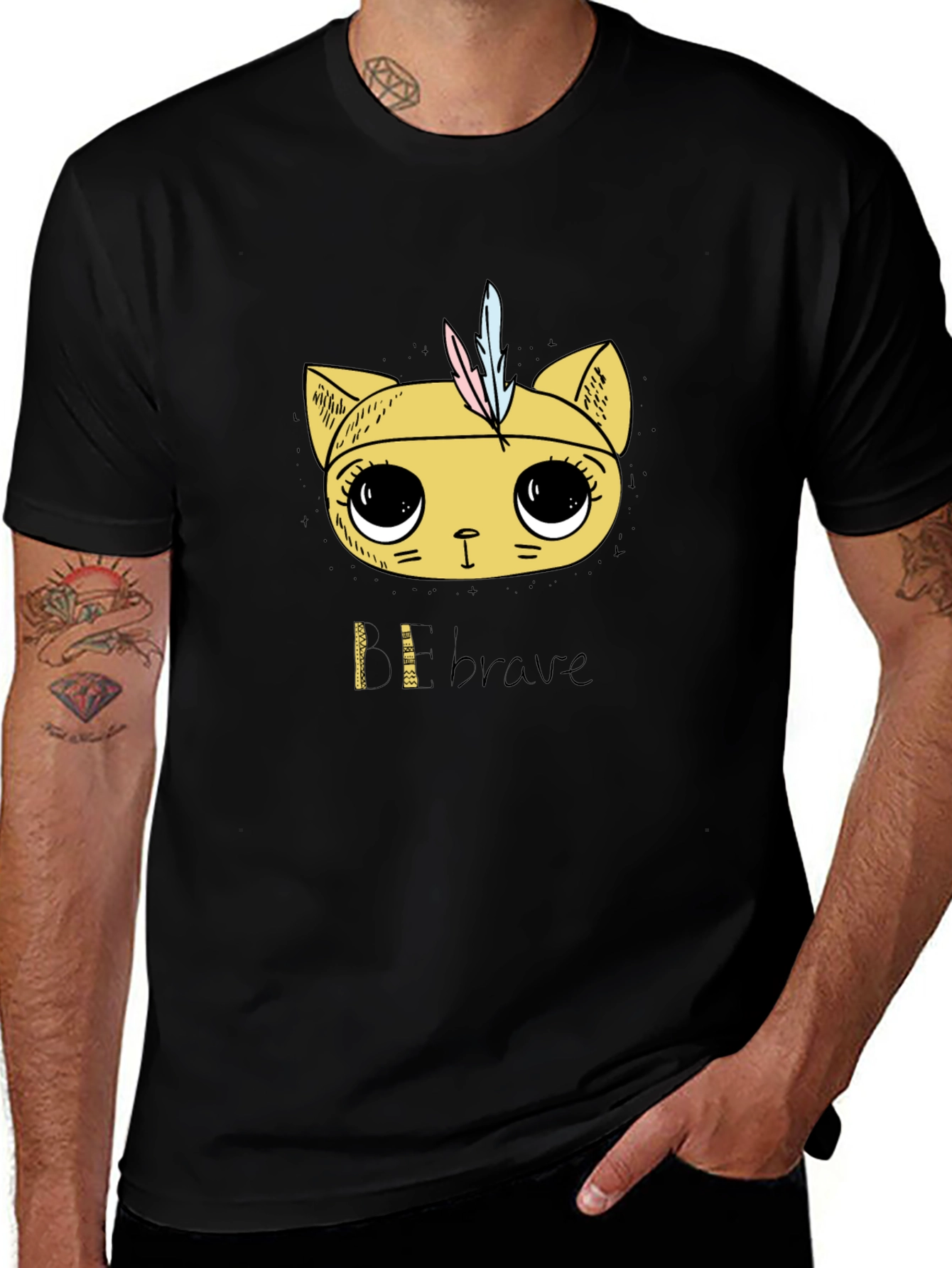 Variant 26 of Be Brave Cat Graphic T-Shirt - Black