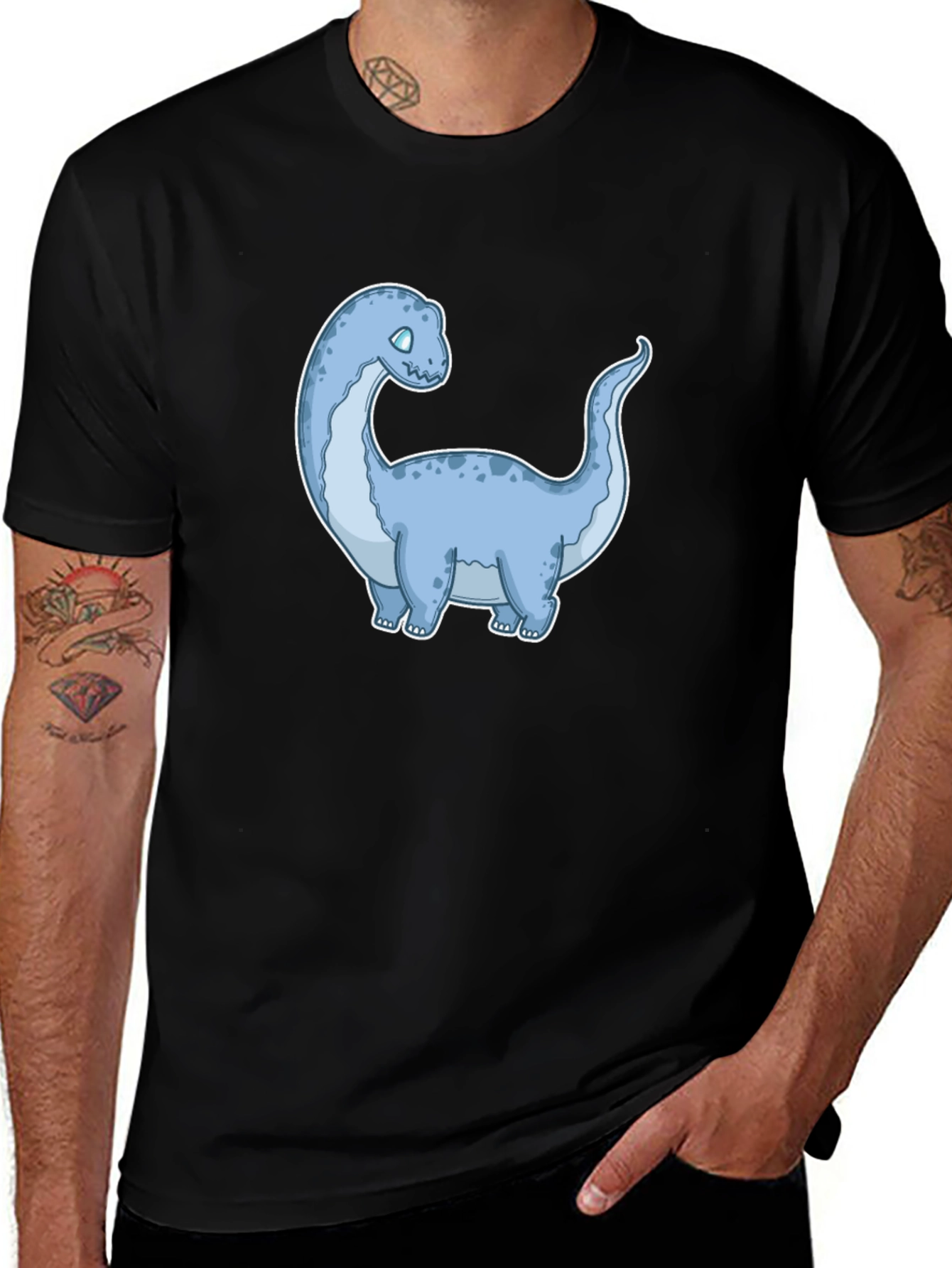 Black Cartoon Dinosaur Graphic Tee - Black main image