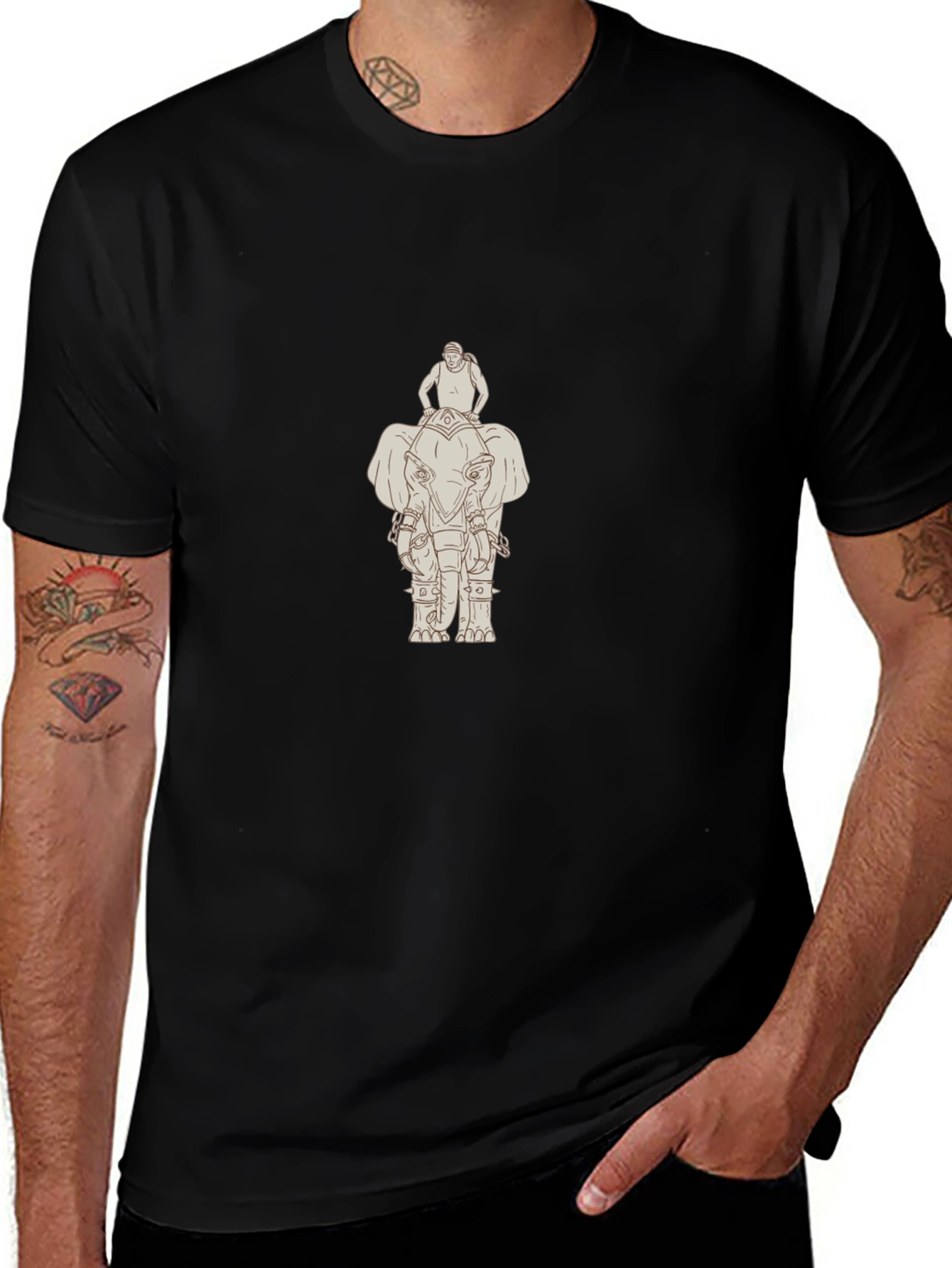 Variant 10 of Elephant Rider Graphic Tee - Classic Black Cotton T-Shirt