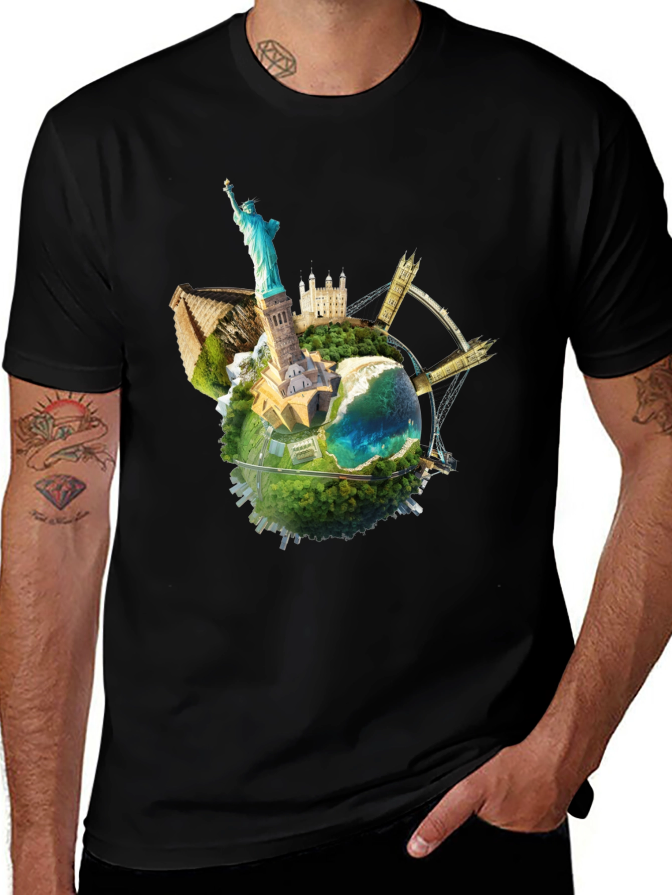 Variant 3 of Globe Landmarks Graphic Tee - Black