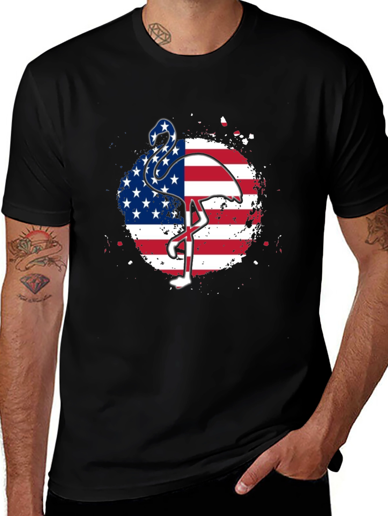 Variant 20 of American Flag Flamingo Graphic Tee - Patriotic Style