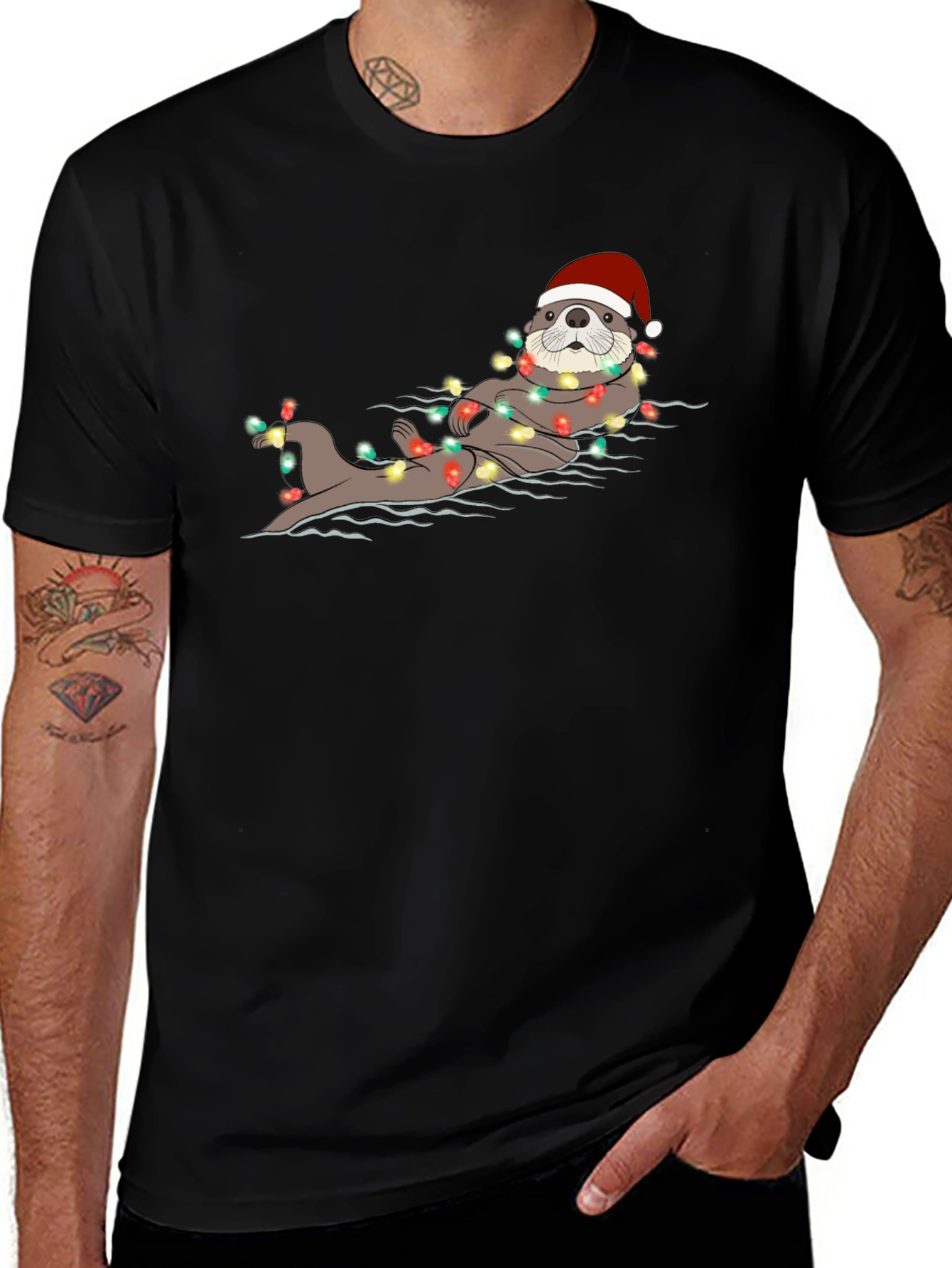 Variant 22 of Festive Otter Christmas Lights Graphic Tee