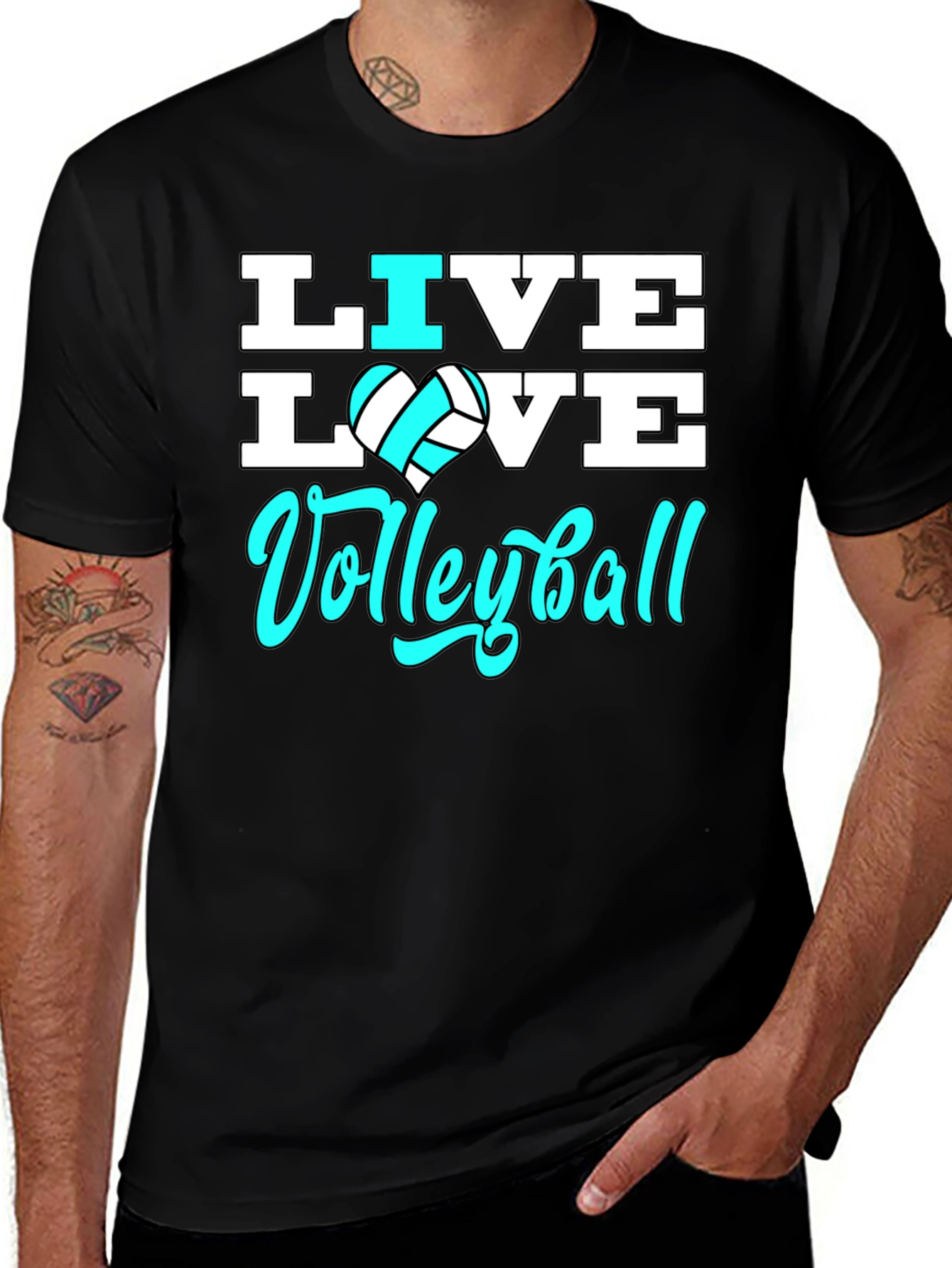 Variant 23 of Live Love Volleyball Graphic Tee - Black