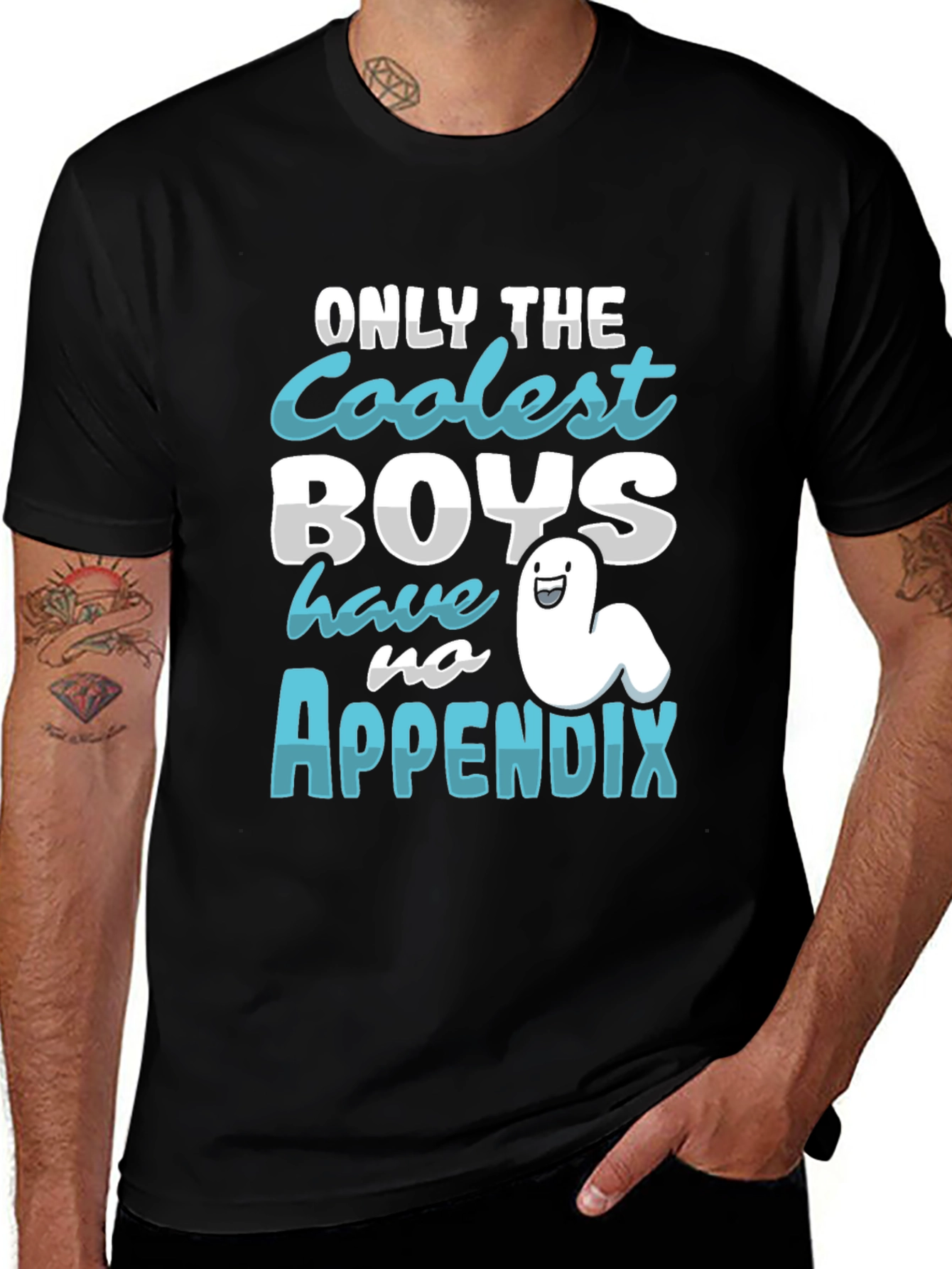 Variant 15 of Coolest Boys No Appendix Black T-Shirt Funny Humor Tee