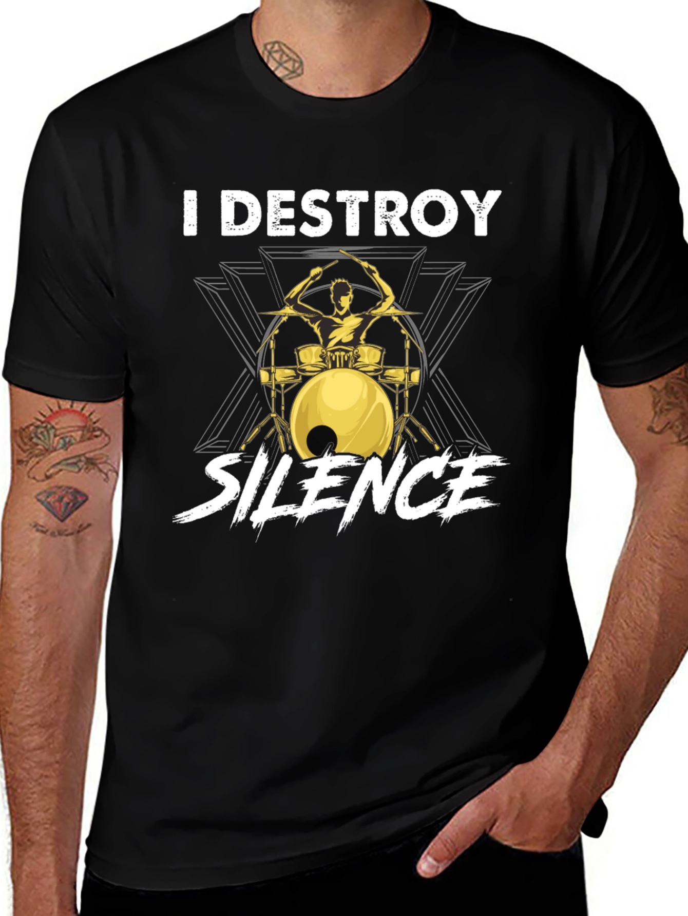 Variant 19 of I Destroy Silence Drummer Graphic Tee