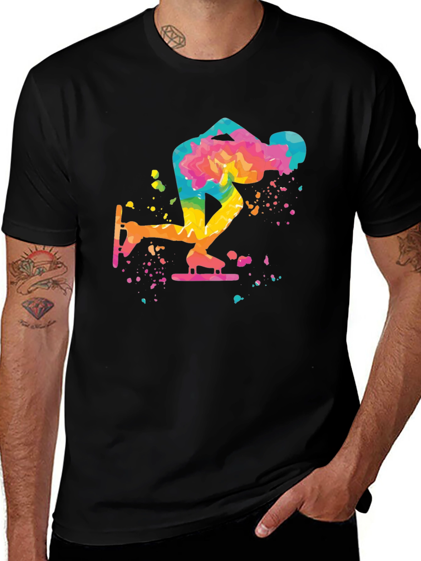 Black Speed Skating T-Shirt - Colorful Design main image
