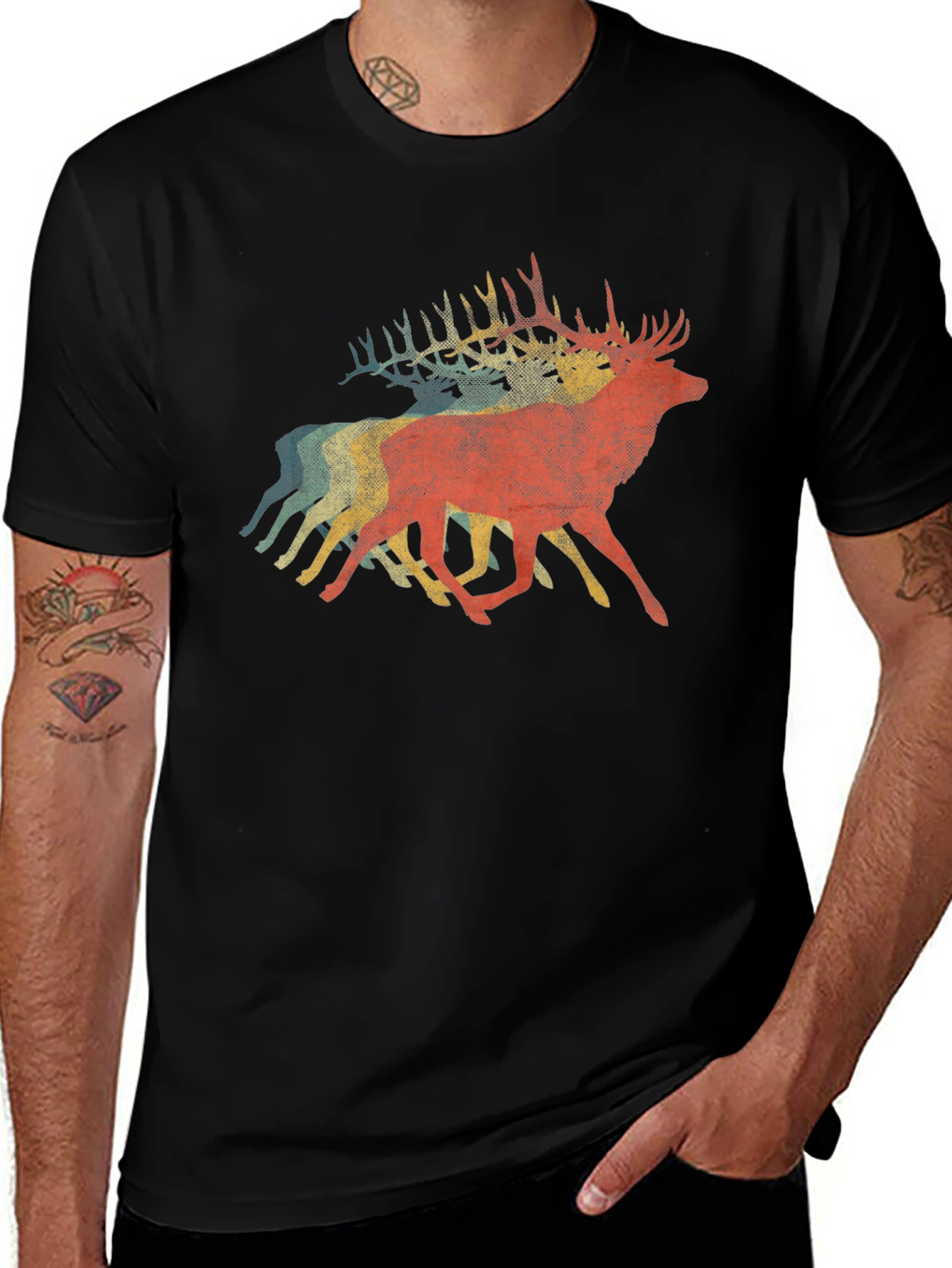 Variant 29 of Retro Running Deer Graphic Tee - Black
