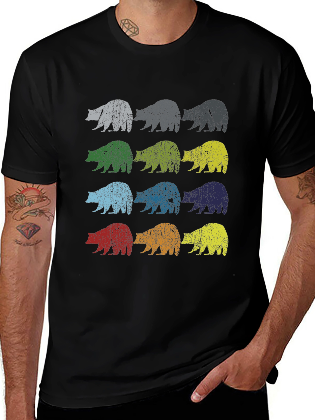 Black Retro Bear Graphic Tee - Black Cotton Casual Shirt main image