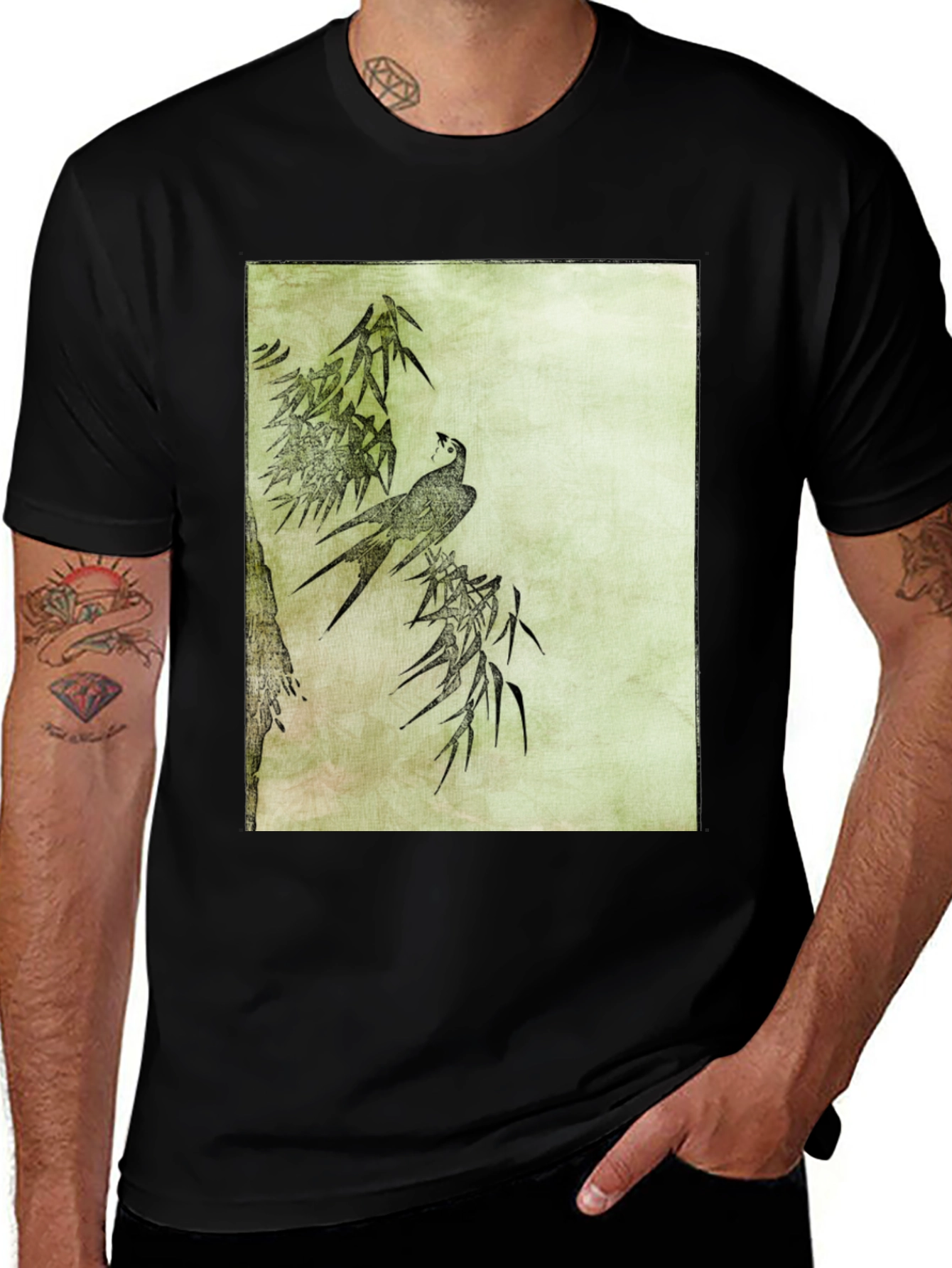 Variant 24 of Asian Bird and Bamboo Art Print T-Shirt